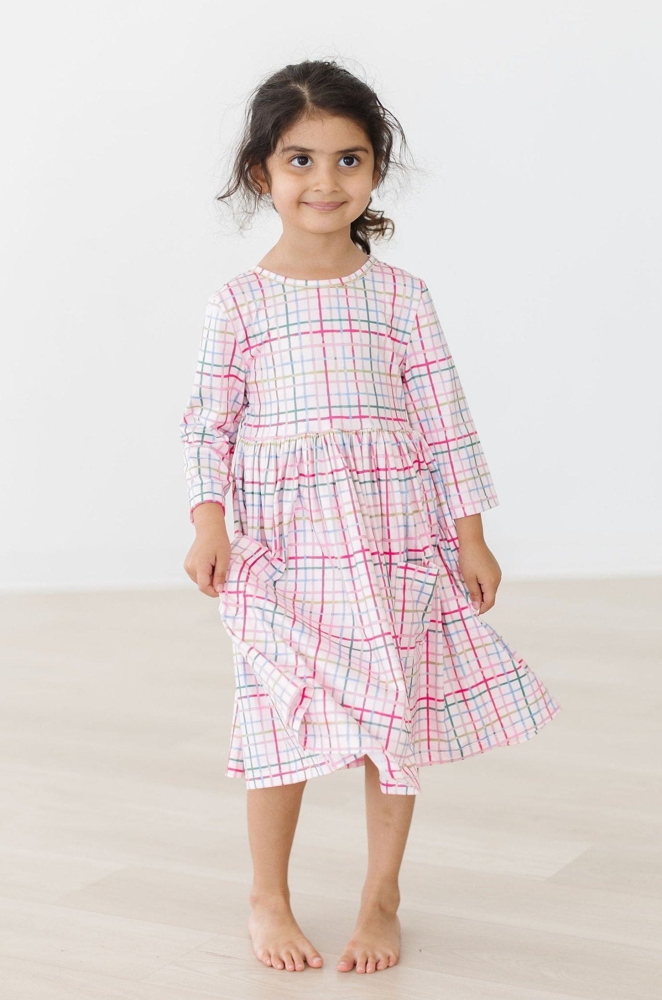 Pink Plaid 3/4 Sleeve Pocket Twirl Dress - Mack & Harvie