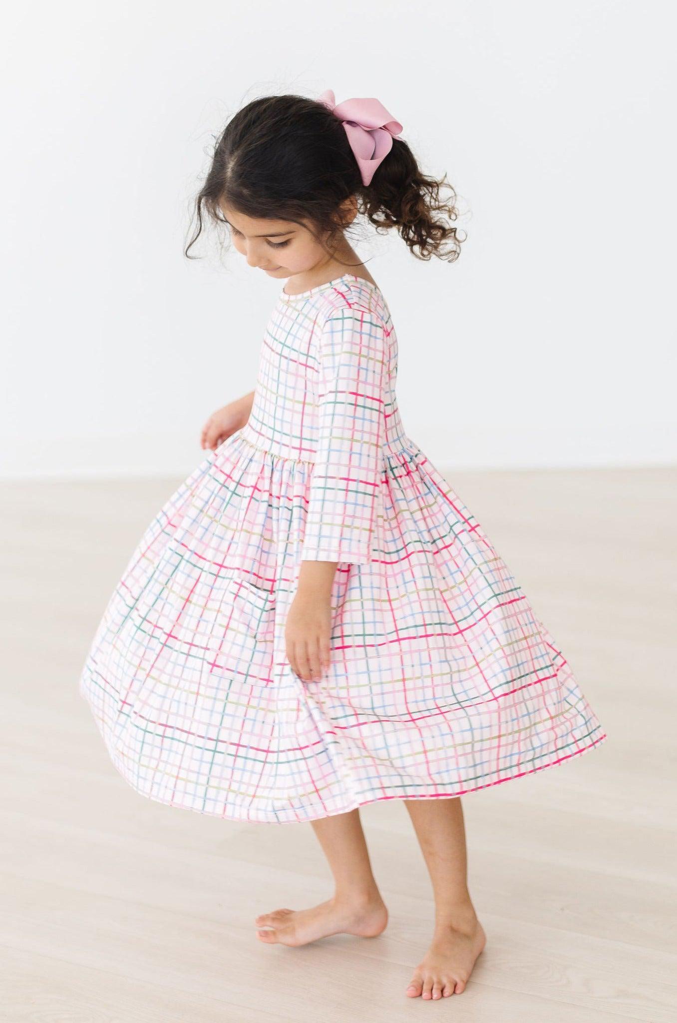 Pink Plaid 3/4 Sleeve Pocket Twirl Dress - Mack & Harvie