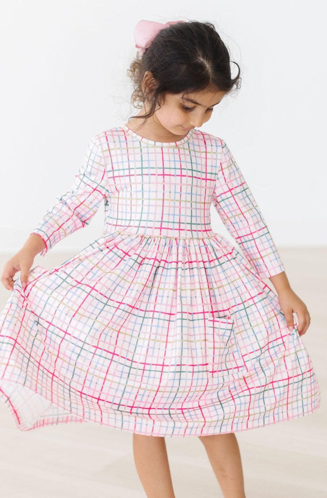 Pink Plaid 3/4 Sleeve Pocket Twirl Dress - Mack & Harvie