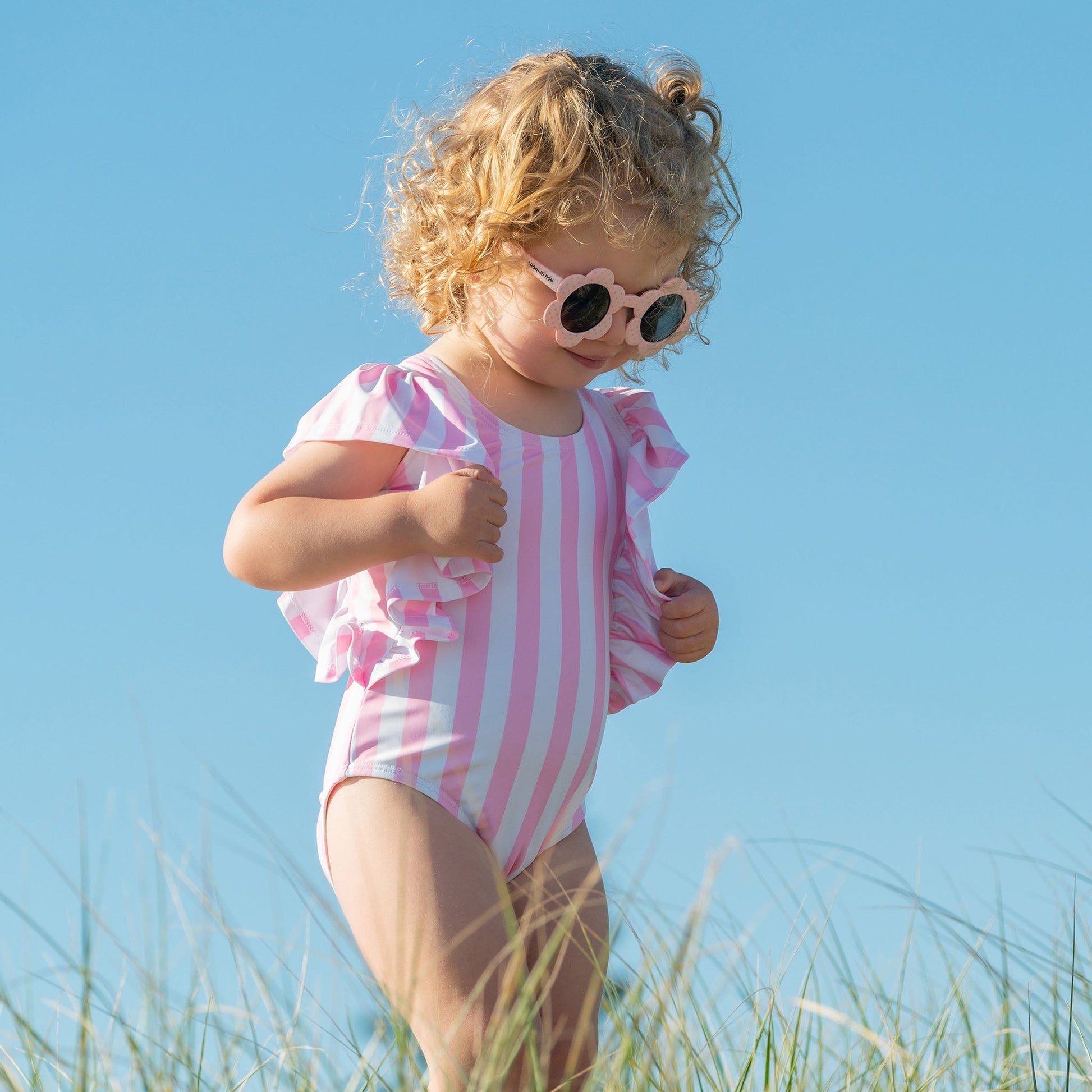 Pink Stripe Wide Frill Swimsuit - Mack & Harvie