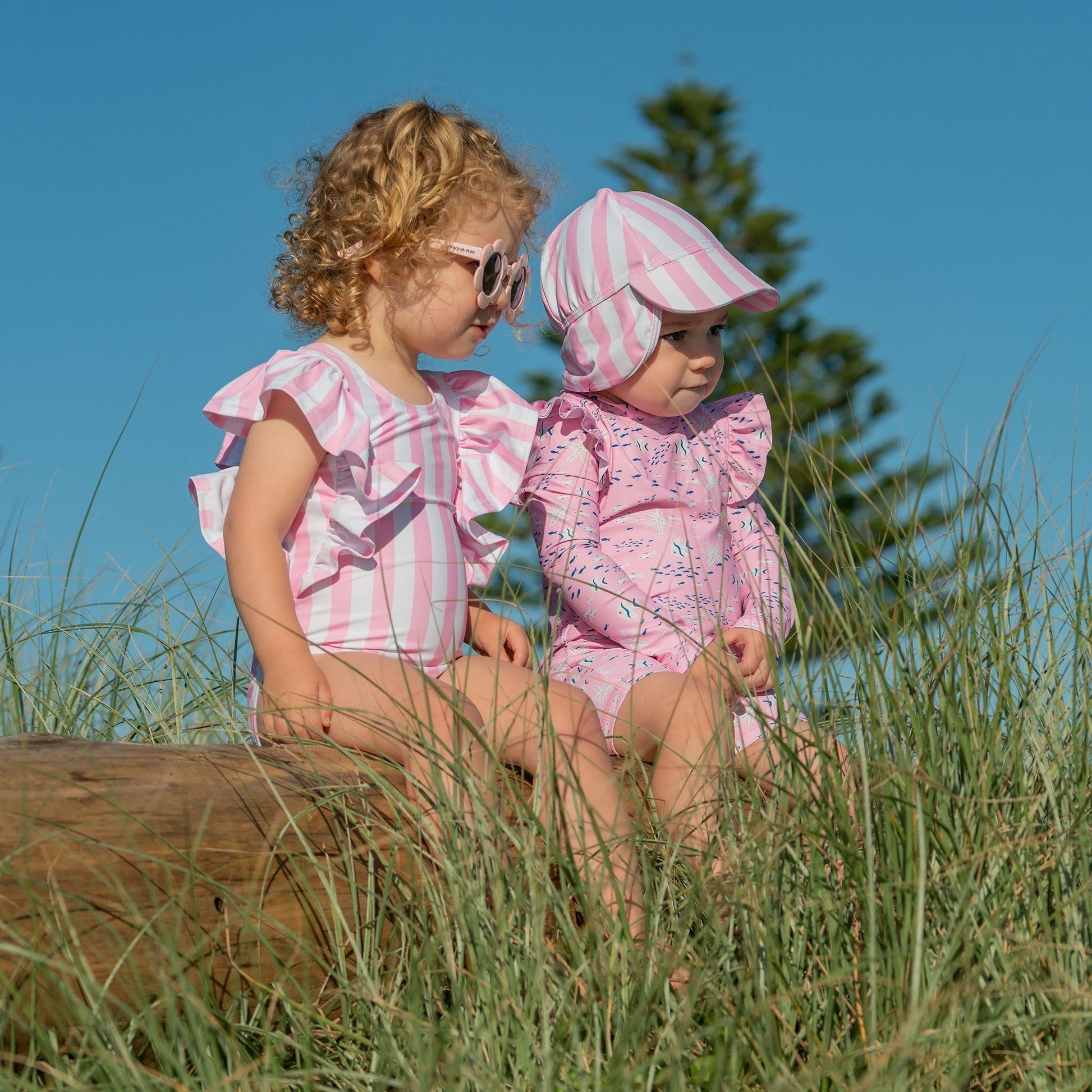 Pink Stripe Wide Frill Swimsuit - Mack & Harvie