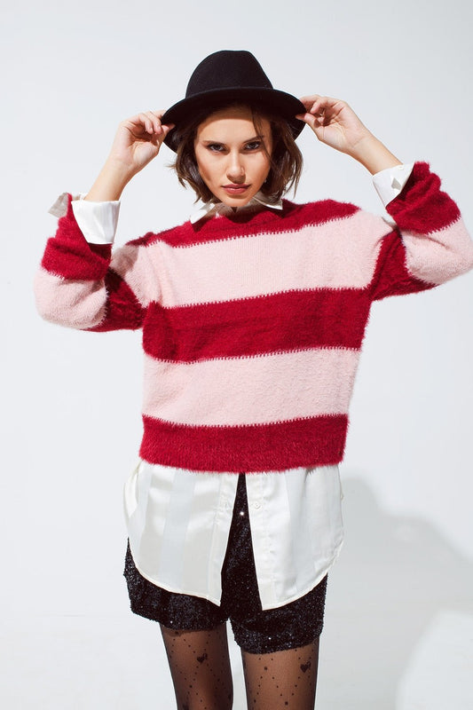 Pink Sweater With Stripes and a Crew Neck - Mack & Harvie