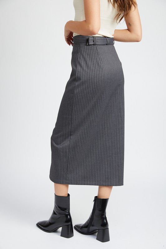 PINSTRIPE MIDI SKIRT WITH SLIT - Mack & Harvie