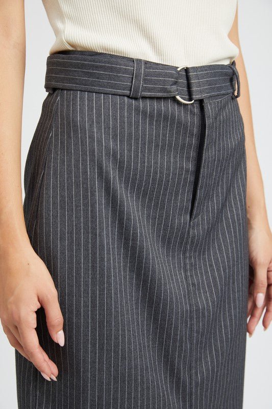 PINSTRIPE MIDI SKIRT WITH SLIT - Mack & Harvie