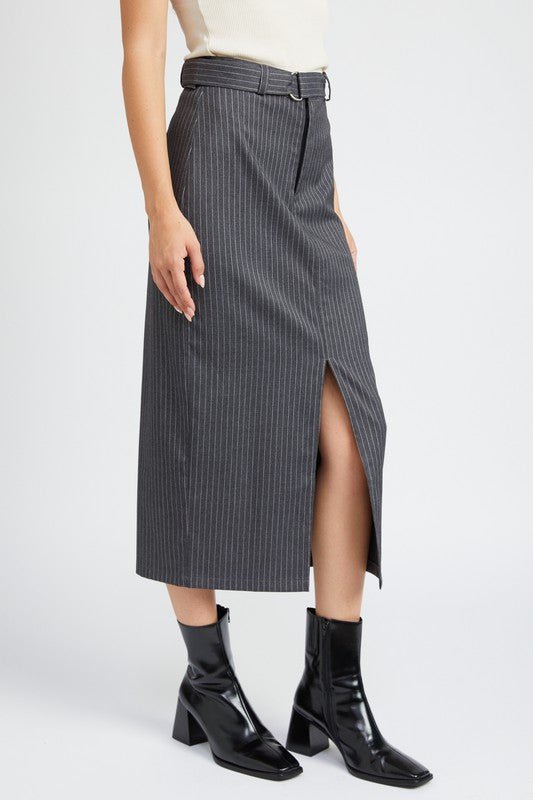 PINSTRIPE MIDI SKIRT WITH SLIT - Mack & Harvie