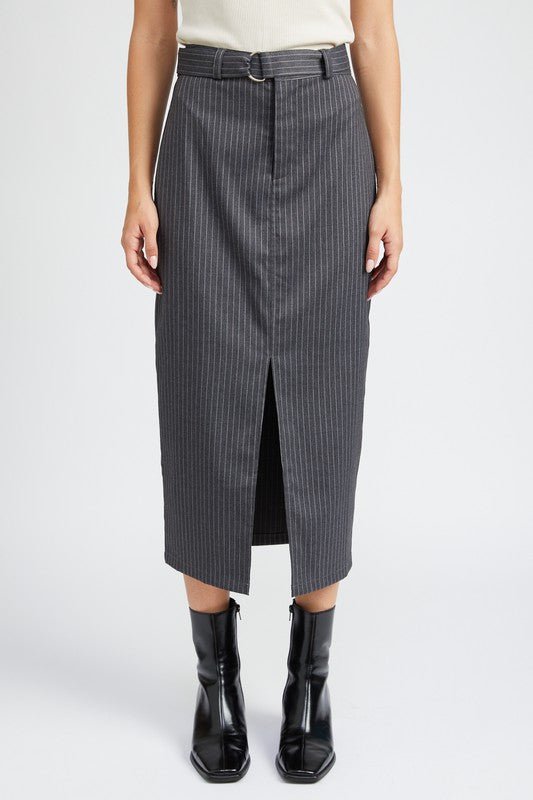 PINSTRIPE MIDI SKIRT WITH SLIT - Mack & Harvie