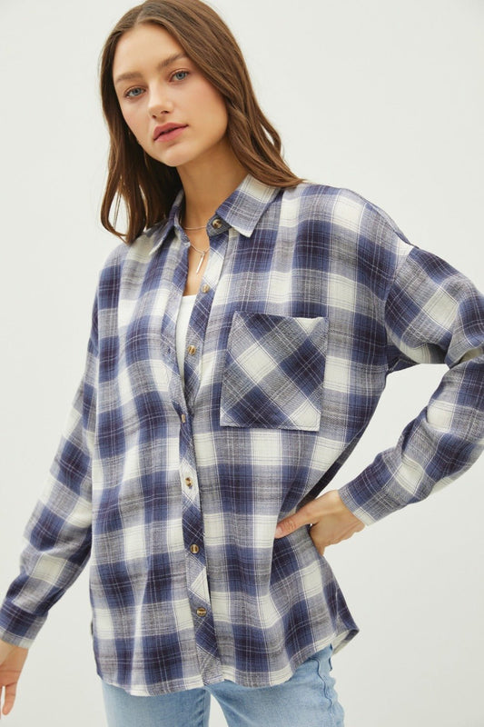 Plaid Flannel Button Down Shirt with Chest Pocket - Mack & Harvie