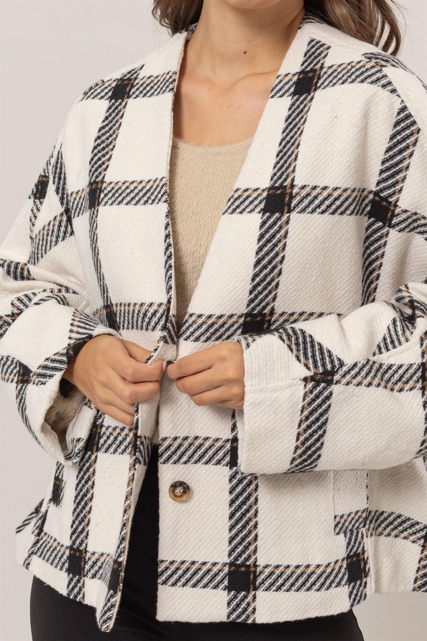 Plaid Long Sleeve Jacket with Side Slit Pockets - Mack & Harvie