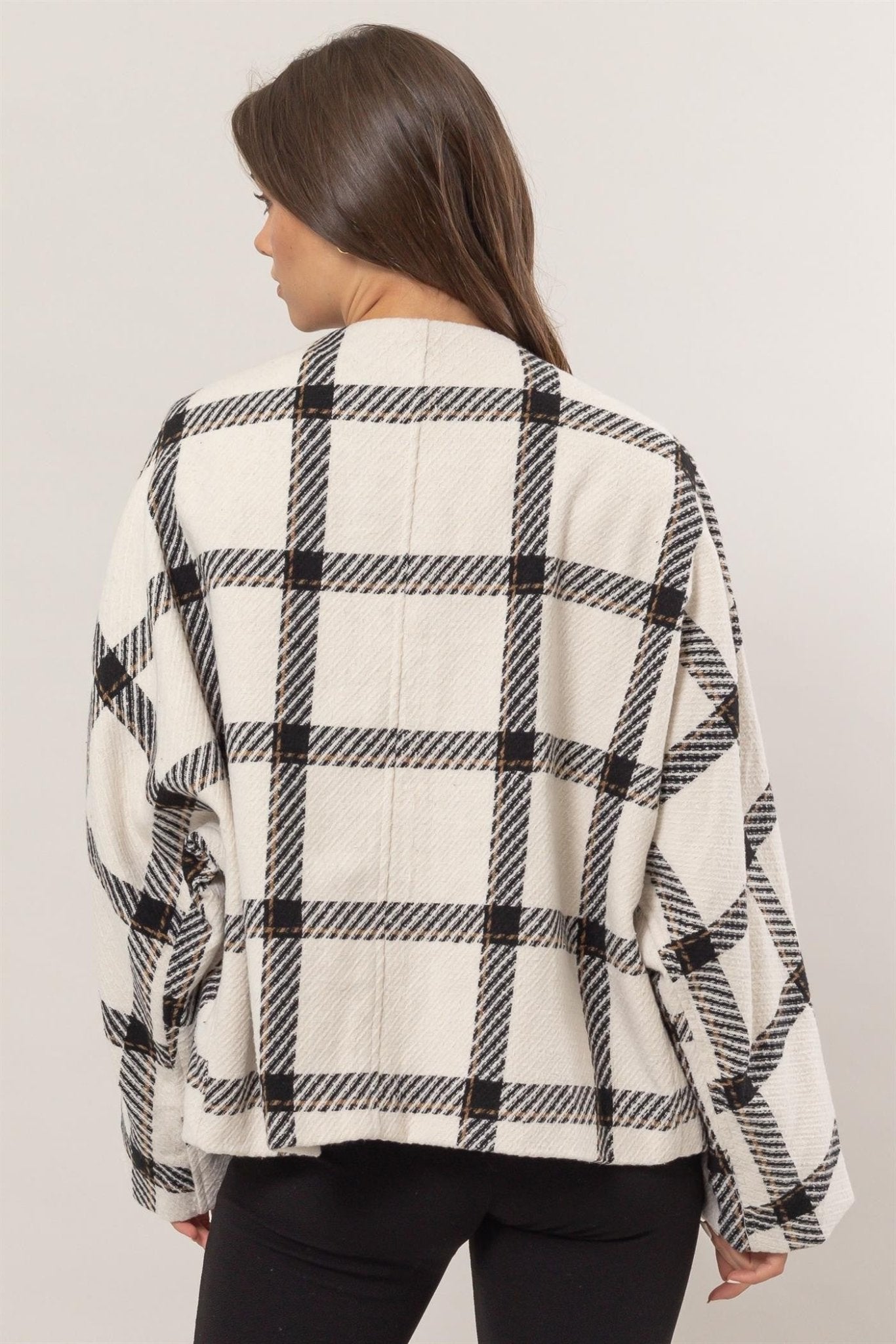 Plaid Long Sleeve Jacket with Side Slit Pockets - Mack & Harvie