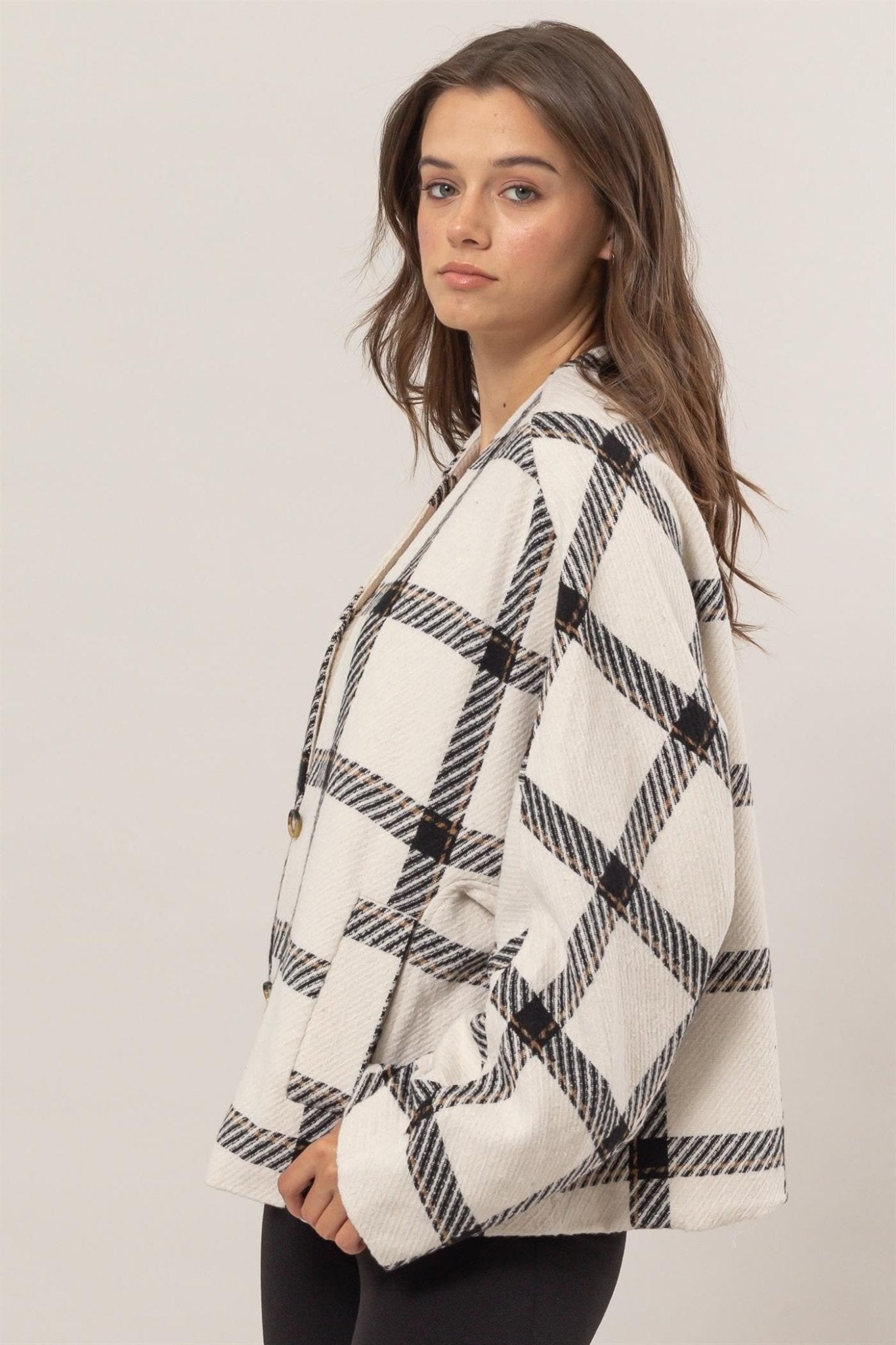 Plaid Long Sleeve Jacket with Side Slit Pockets - Mack & Harvie