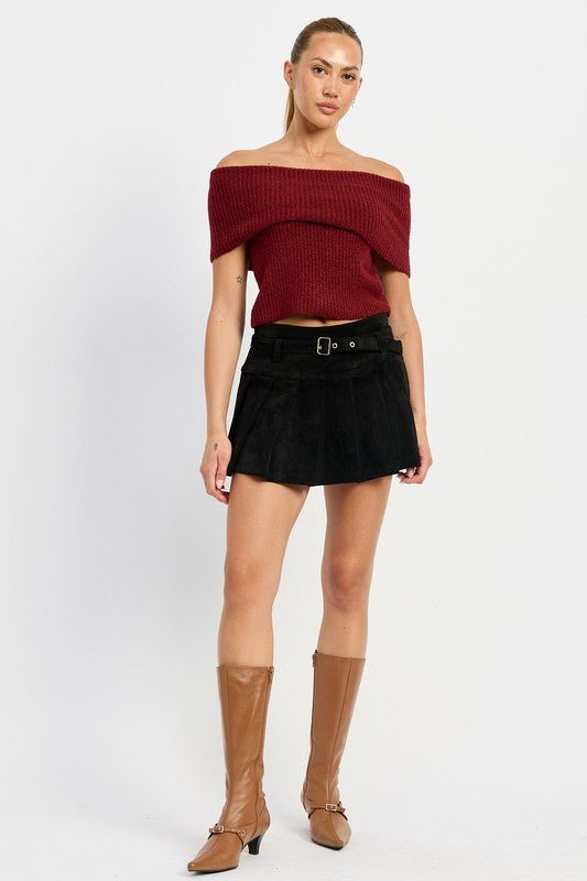 PLEATED SUEDE SKORT WITH BELT - Mack & Harvie