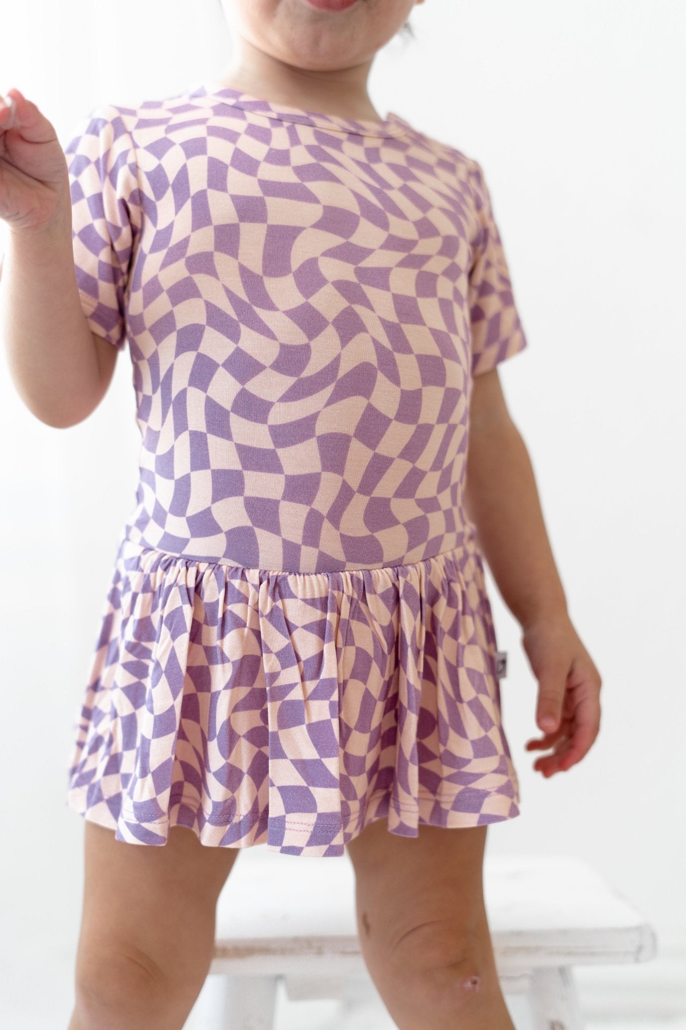 PLUM WAVY CHECKERS DREAM BODYSUIT DRESS - Mack & Harvie