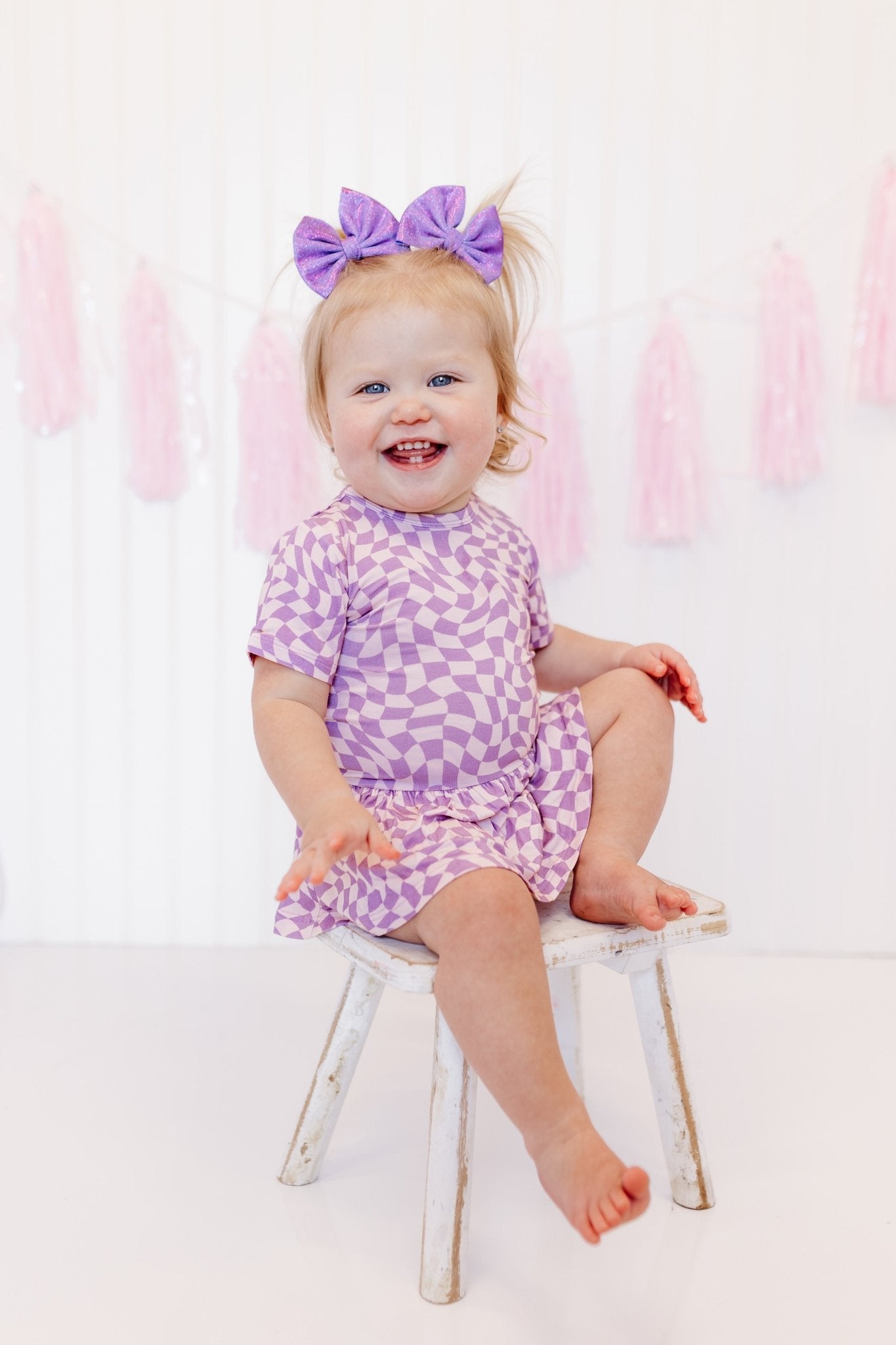 PLUM WAVY CHECKERS DREAM BODYSUIT DRESS - Mack & Harvie