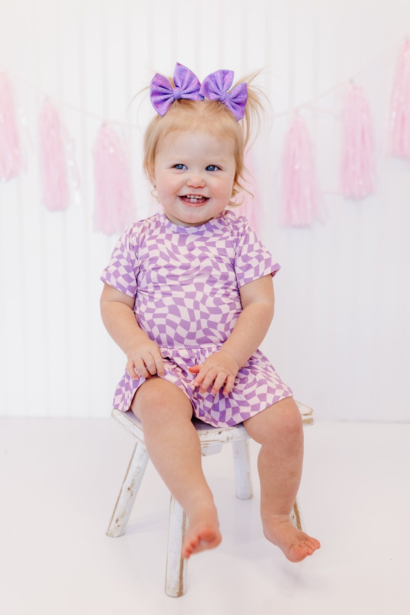 PLUM WAVY CHECKERS DREAM BODYSUIT DRESS - Mack & Harvie