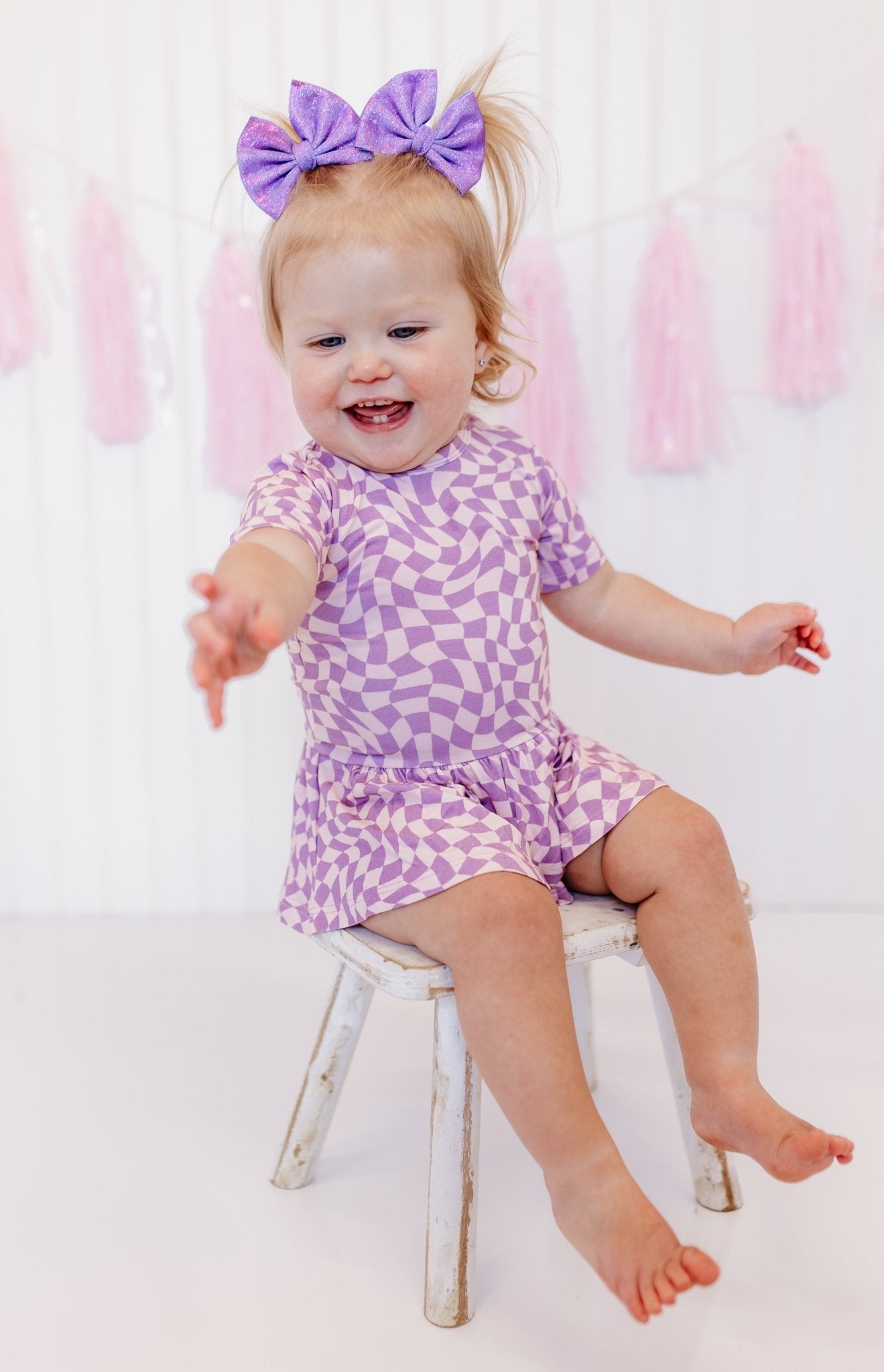 PLUM WAVY CHECKERS DREAM BODYSUIT DRESS - Mack & Harvie