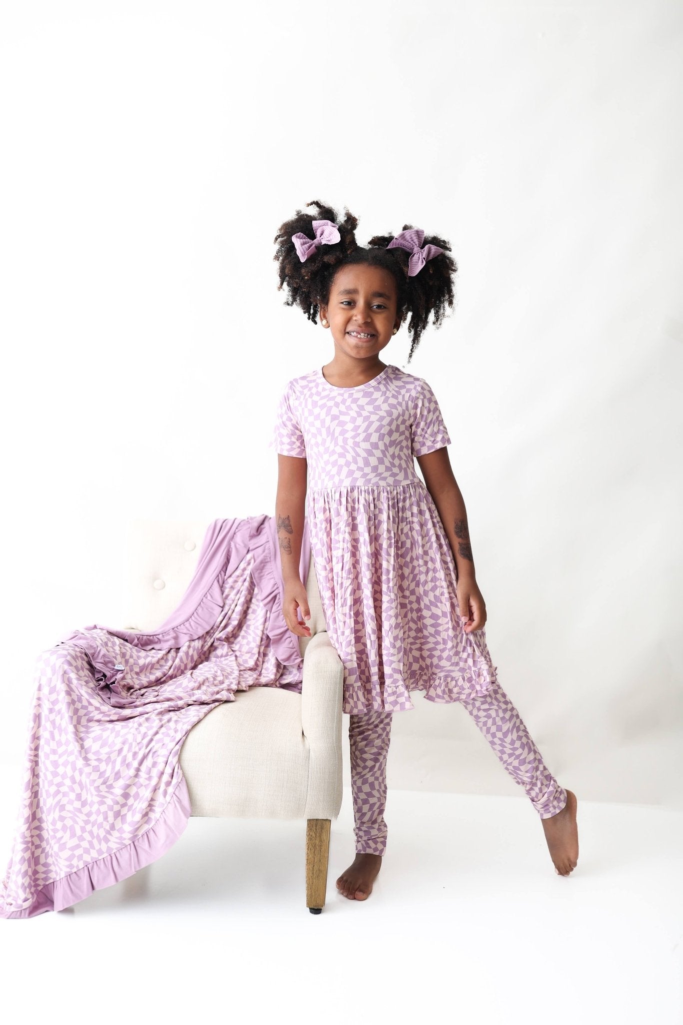 PLUM WAVY CHECKERS DREAM RUFFLE DRESS - Mack & Harvie