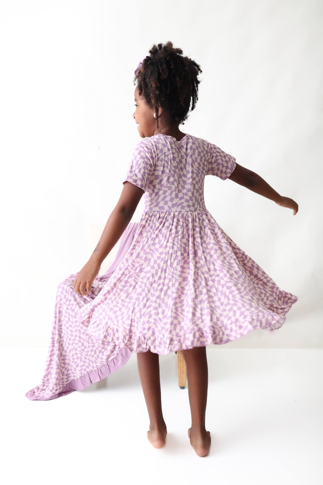 PLUM WAVY CHECKERS DREAM RUFFLE DRESS - Mack & Harvie