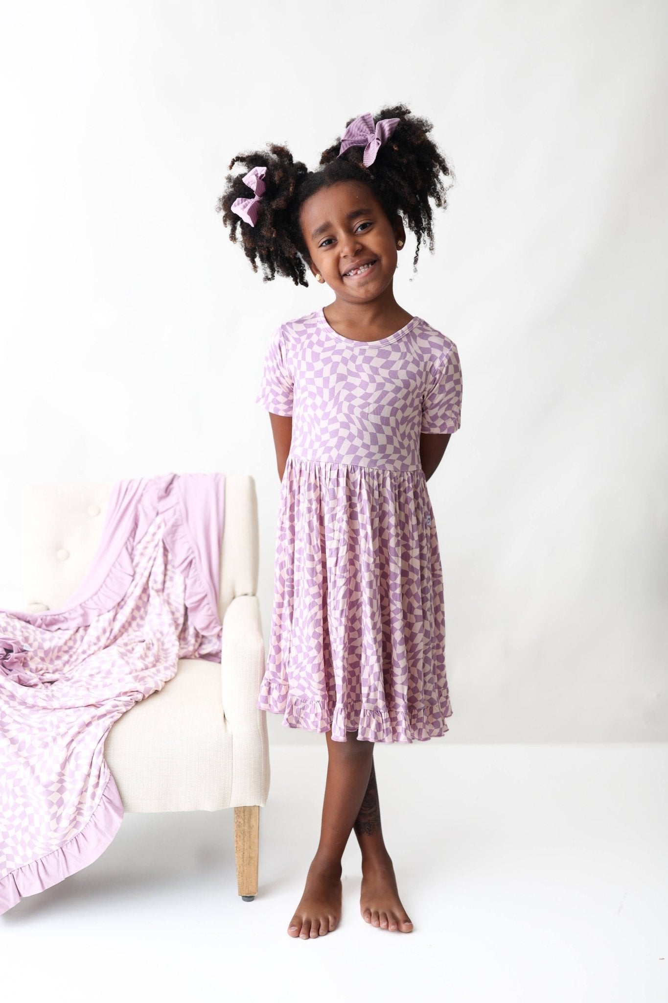 PLUM WAVY CHECKERS DREAM RUFFLE DRESS - Mack & Harvie