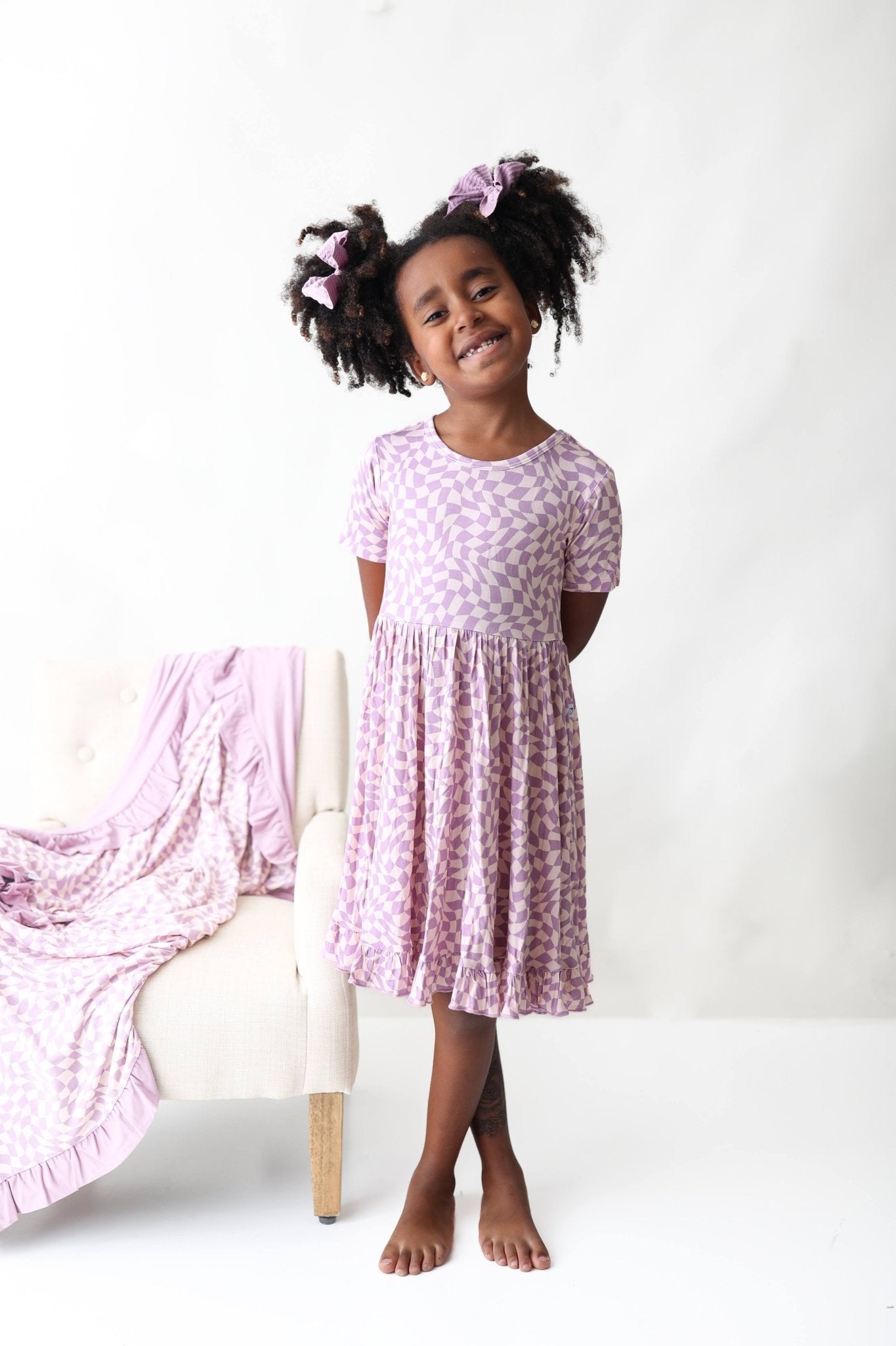 PLUM WAVY CHECKERS DREAM RUFFLE DRESS - Mack & Harvie