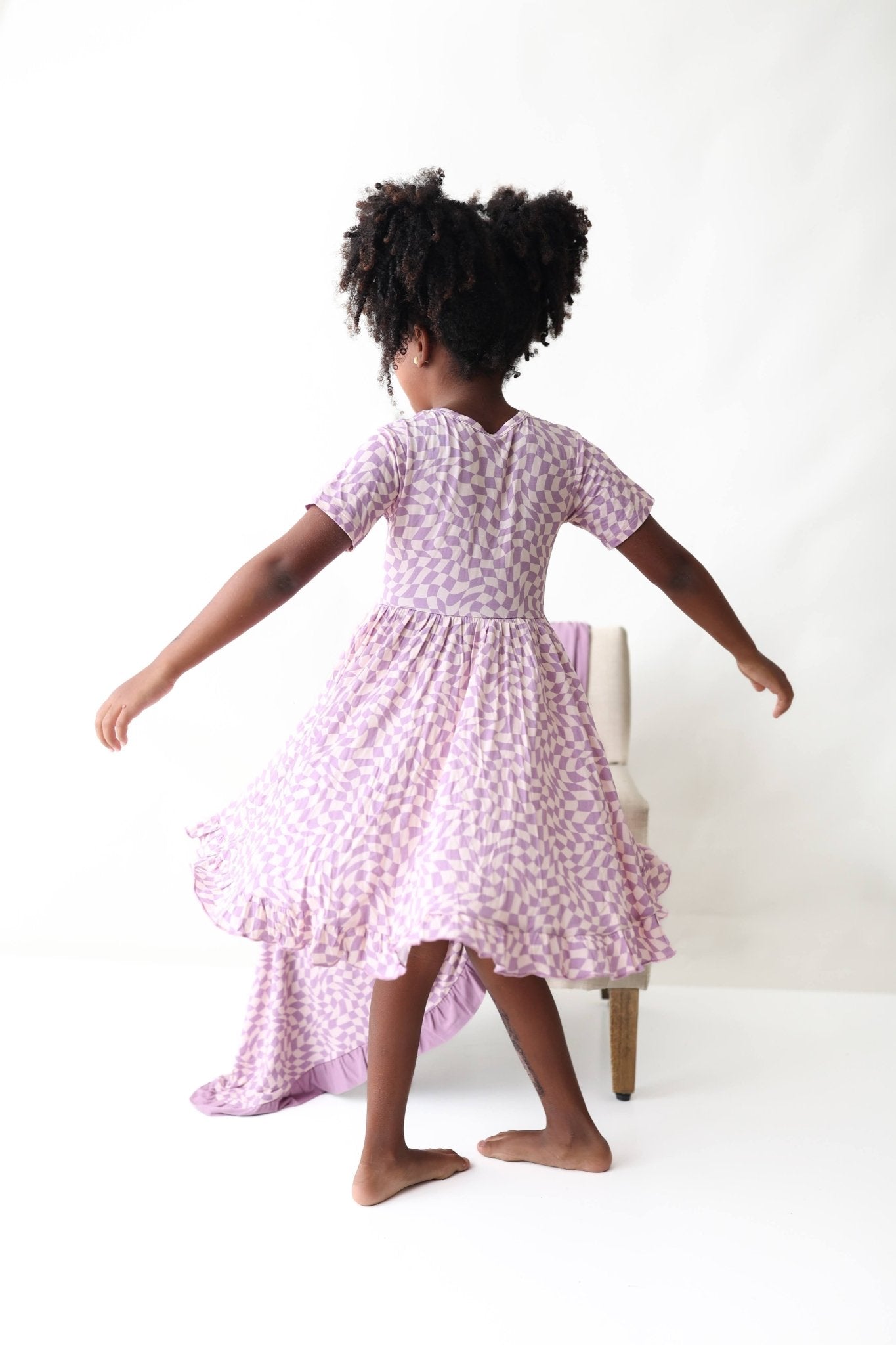 PLUM WAVY CHECKERS DREAM RUFFLE DRESS - Mack & Harvie