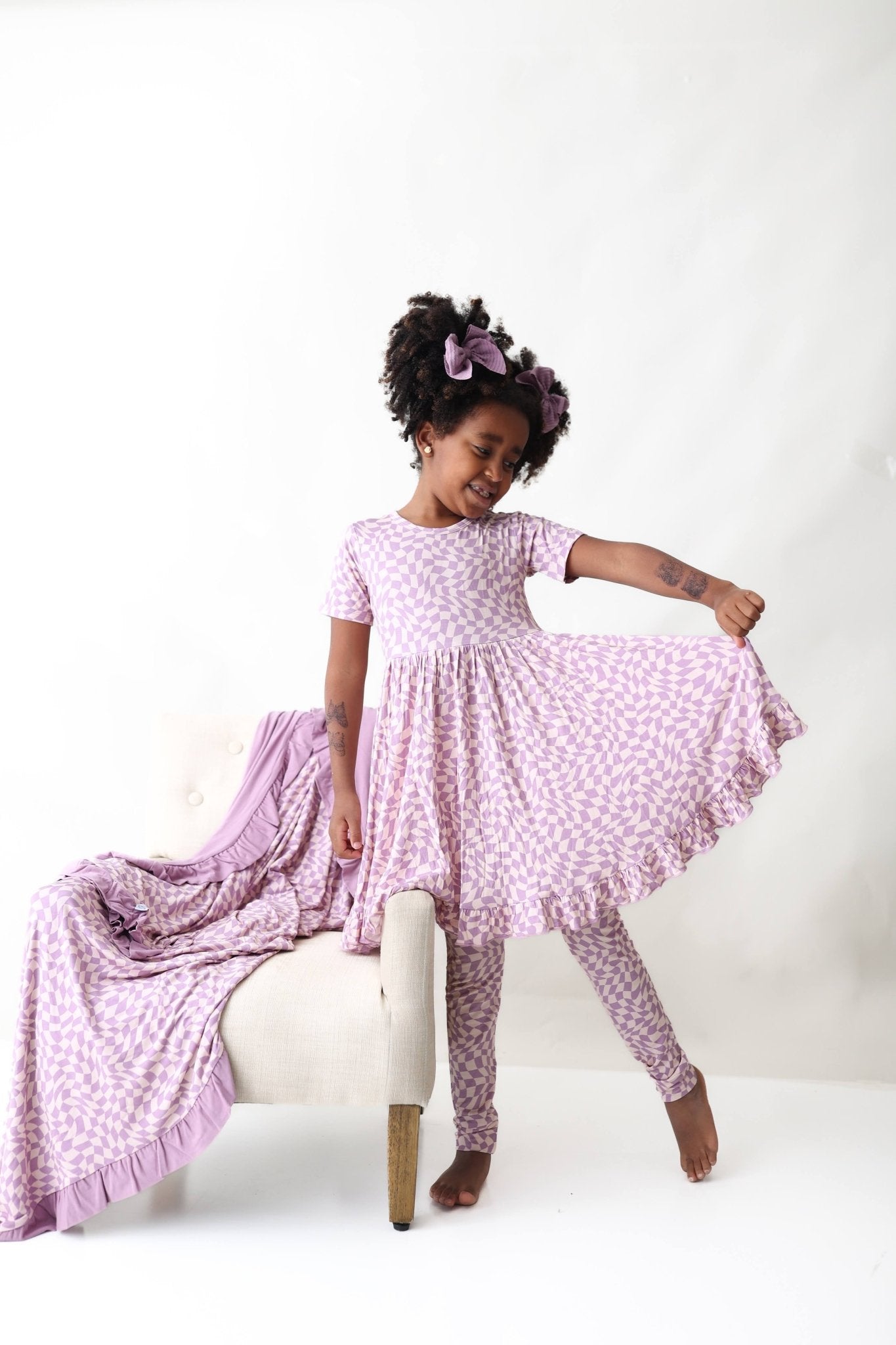 PLUM WAVY CHECKERS DREAM RUFFLE DRESS - Mack & Harvie