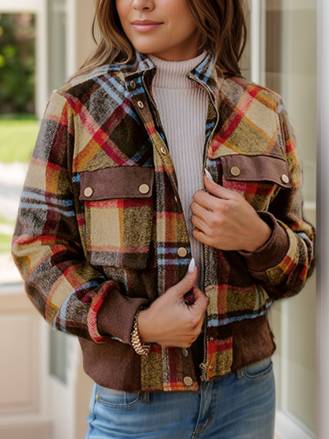 Pocketed Plaid Long Sleeve Jacket - Mack & Harvie