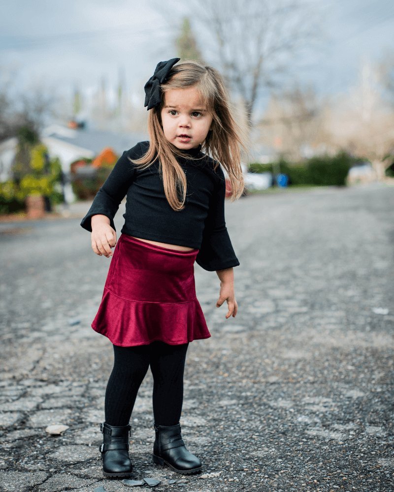 Polly Ruffle Hem Skirt - Cranberry Suede - Mack & Harvie