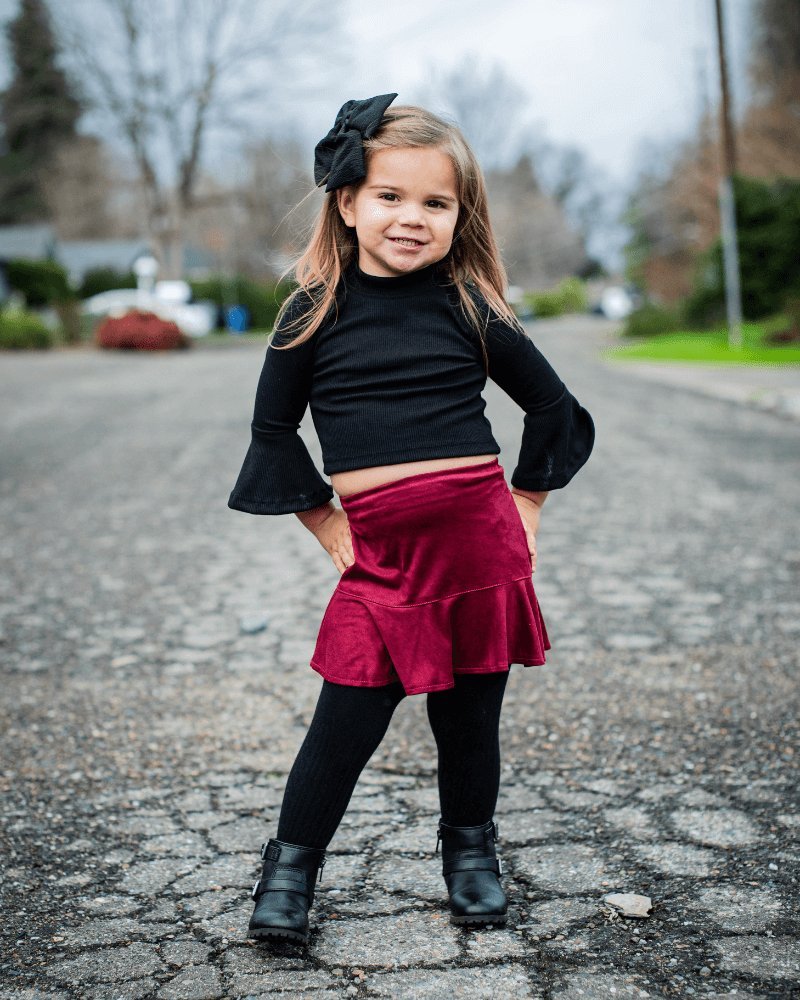 Polly Ruffle Hem Skirt - Cranberry Suede - Mack & Harvie