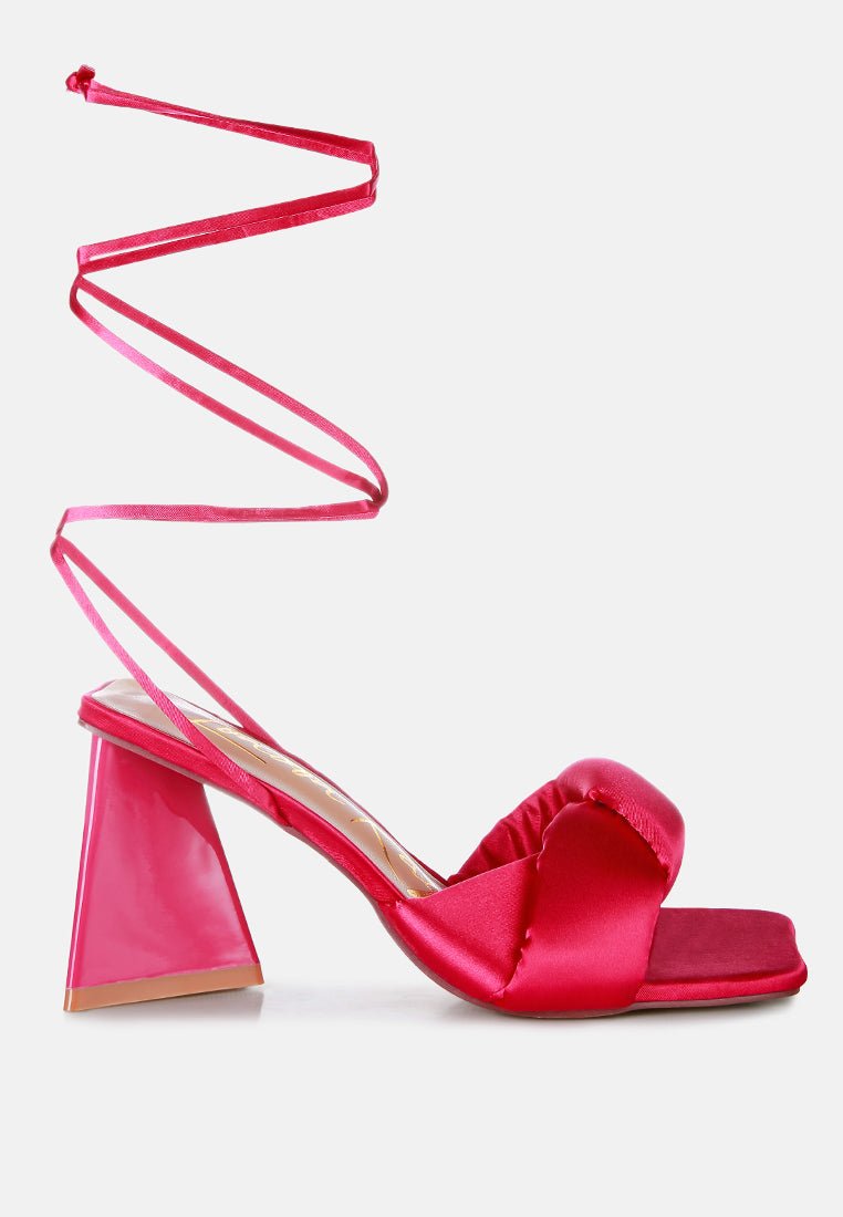 Pristine Satin Strap Triangular Block Heel Sandals - Mack & Harvie