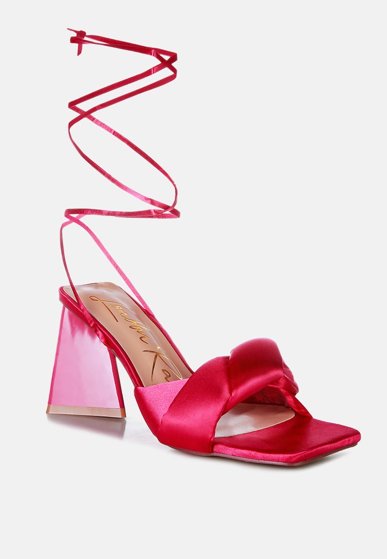 Pristine Satin Strap Triangular Block Heel Sandals - Mack & Harvie