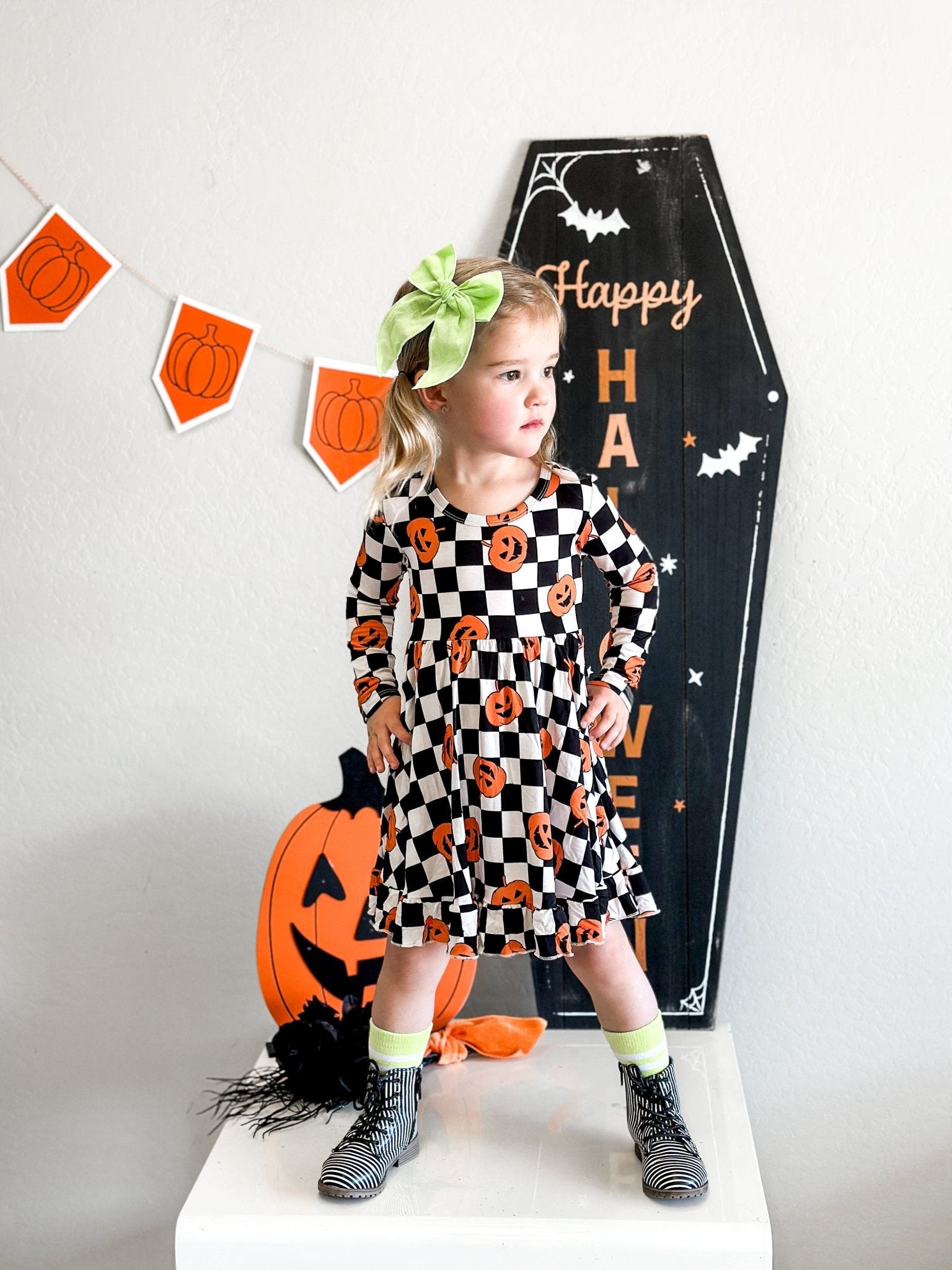 PUMPKIN CHECKMATE DREAM RUFFLE DRESS - Mack & Harvie