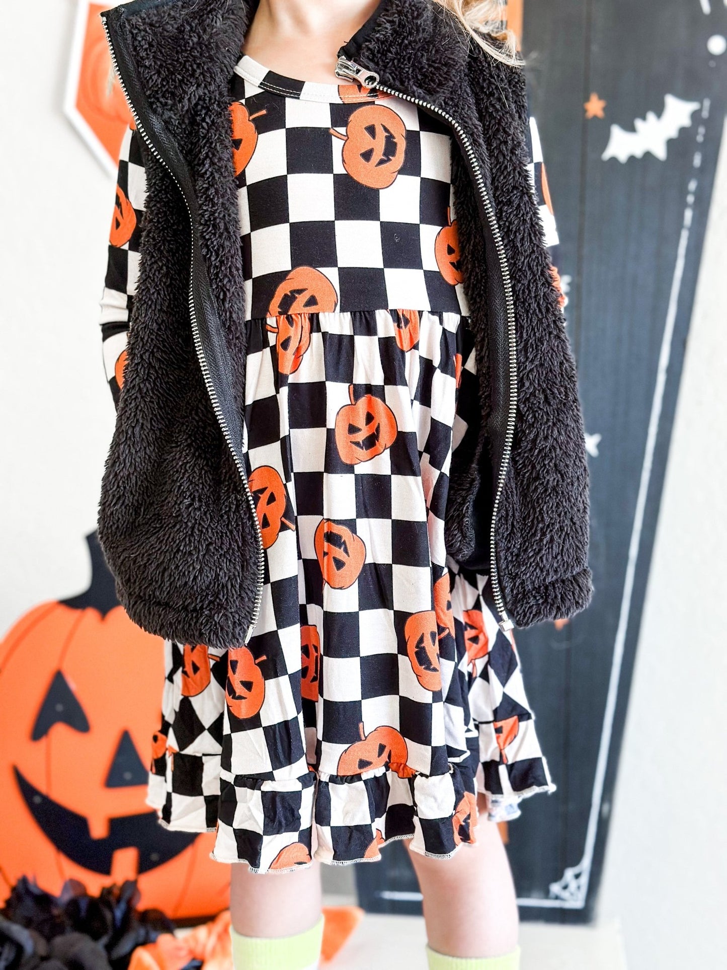 PUMPKIN CHECKMATE DREAM RUFFLE DRESS - Mack & Harvie