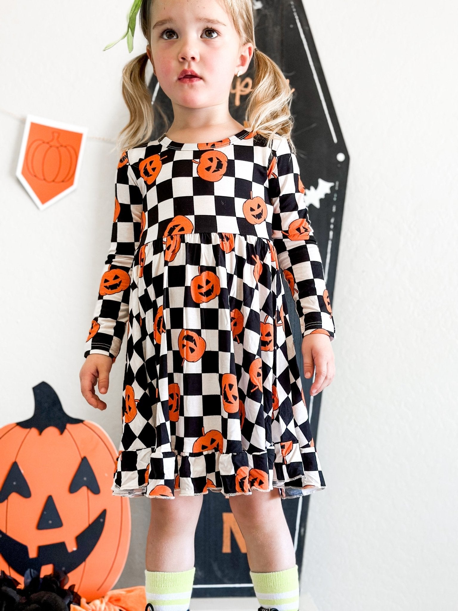 PUMPKIN CHECKMATE DREAM RUFFLE DRESS - Mack & Harvie