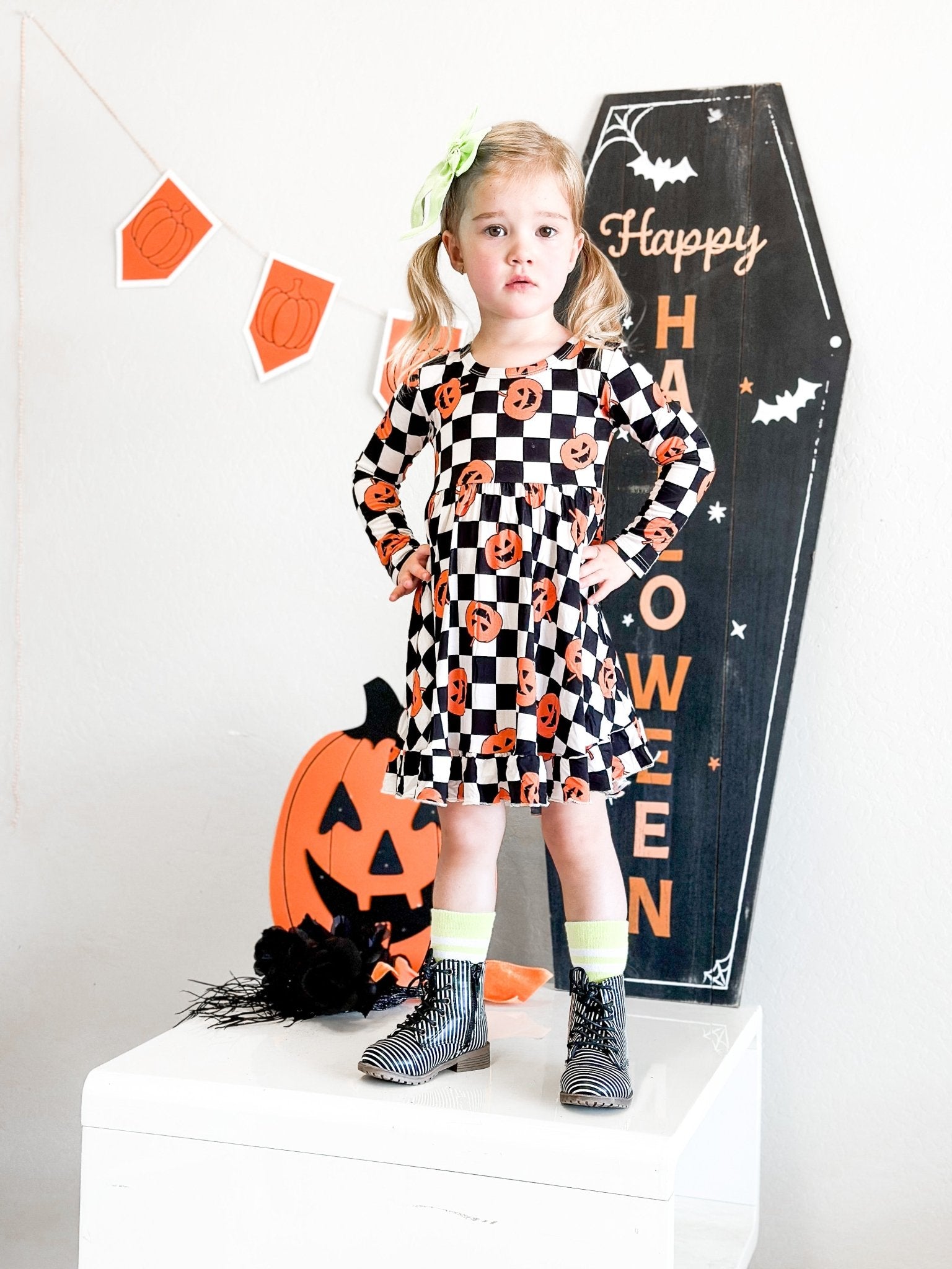 PUMPKIN CHECKMATE DREAM RUFFLE DRESS - Mack & Harvie