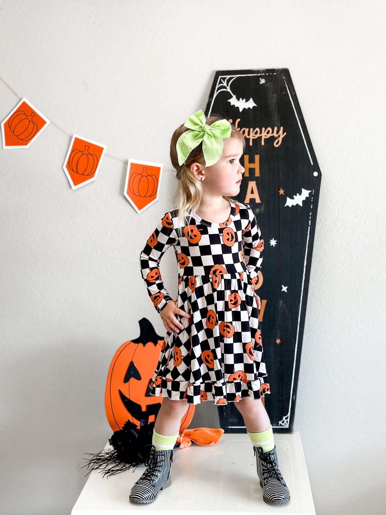 PUMPKIN CHECKMATE DREAM RUFFLE DRESS - Mack & Harvie