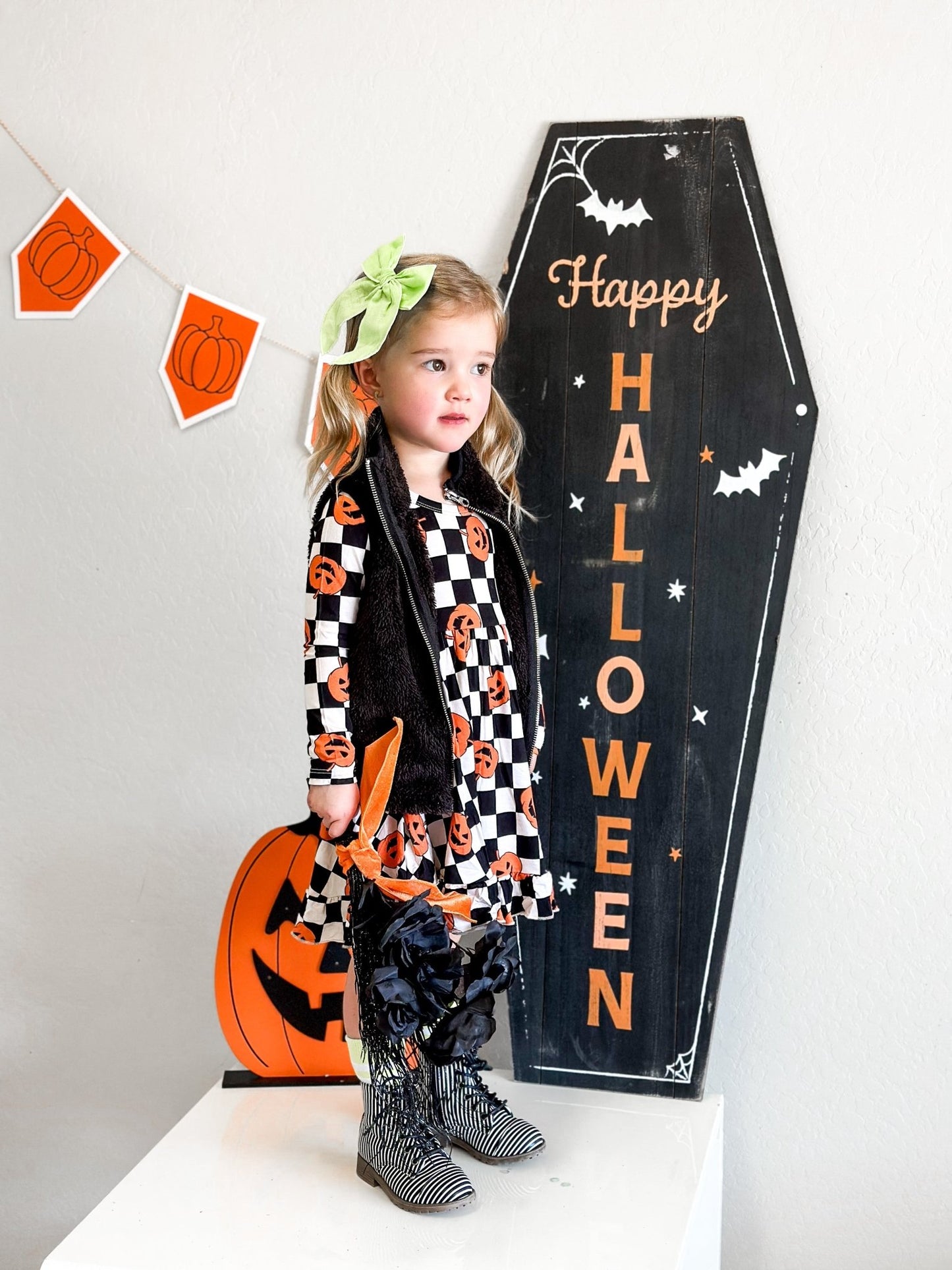 PUMPKIN CHECKMATE DREAM RUFFLE DRESS - Mack & Harvie