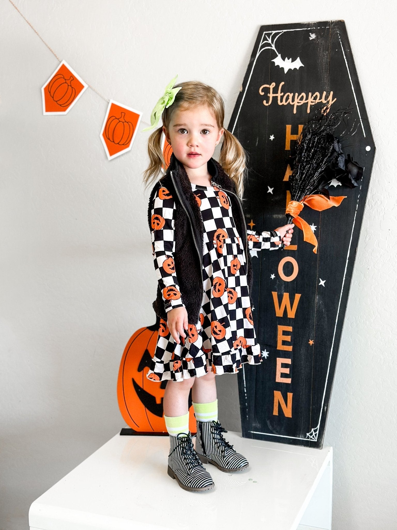 PUMPKIN CHECKMATE DREAM RUFFLE DRESS - Mack & Harvie