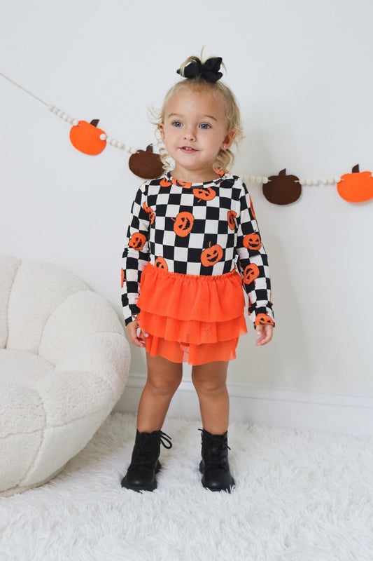 PUMPKIN CHECKMATE DREAM TUTU BODYSUIT DRESS - Mack & Harvie