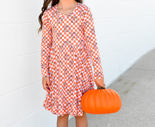 PUMPKIN CHECKS DREAM RUFFLE DRESS - Mack & Harvie