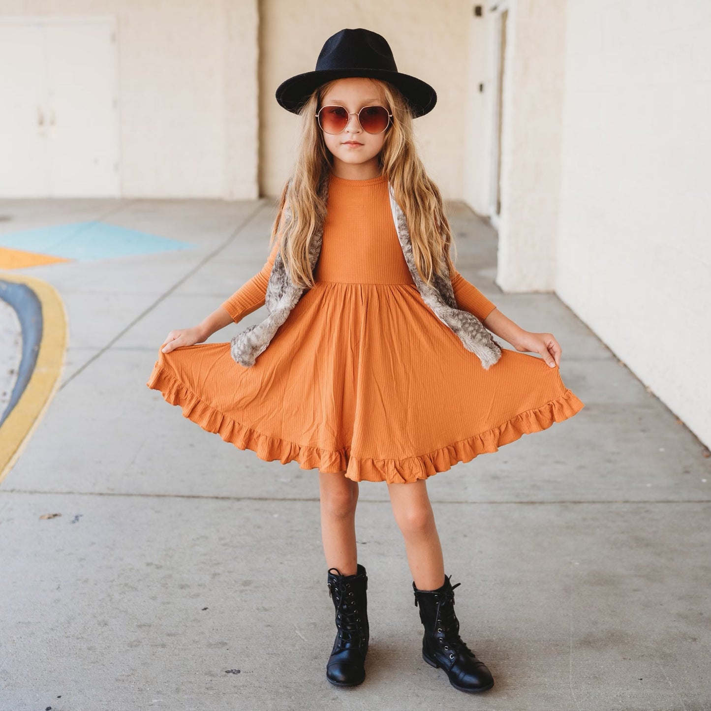 PUMPKIN RIB DREAM RUFFLE DRESS - Mack & Harvie