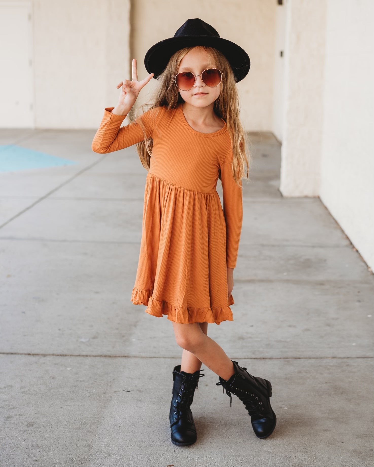 PUMPKIN RIB DREAM RUFFLE DRESS - Mack & Harvie