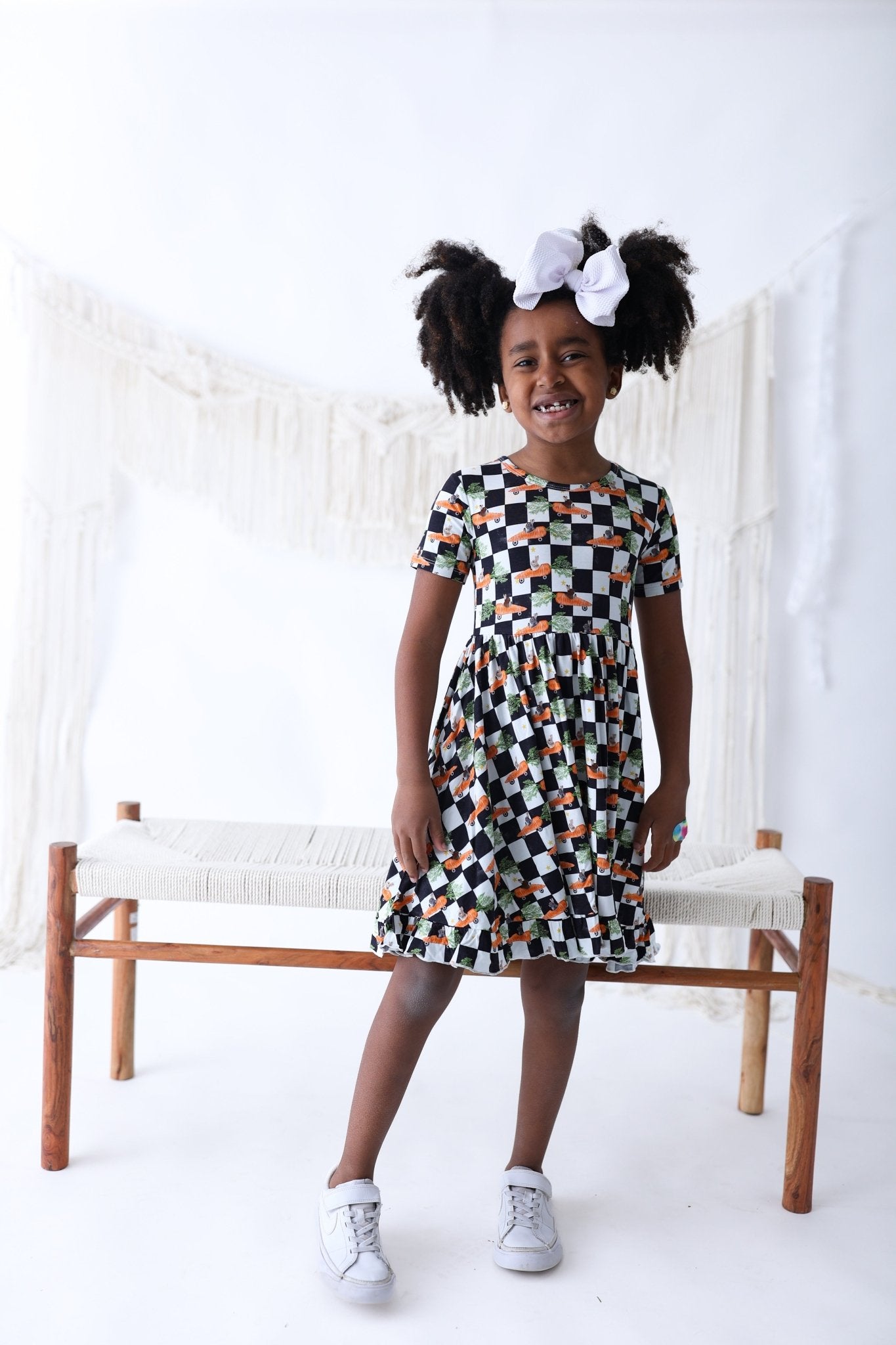 RACING CARROT CHECKERS DREAM RUFFLE DRESS - Mack & Harvie