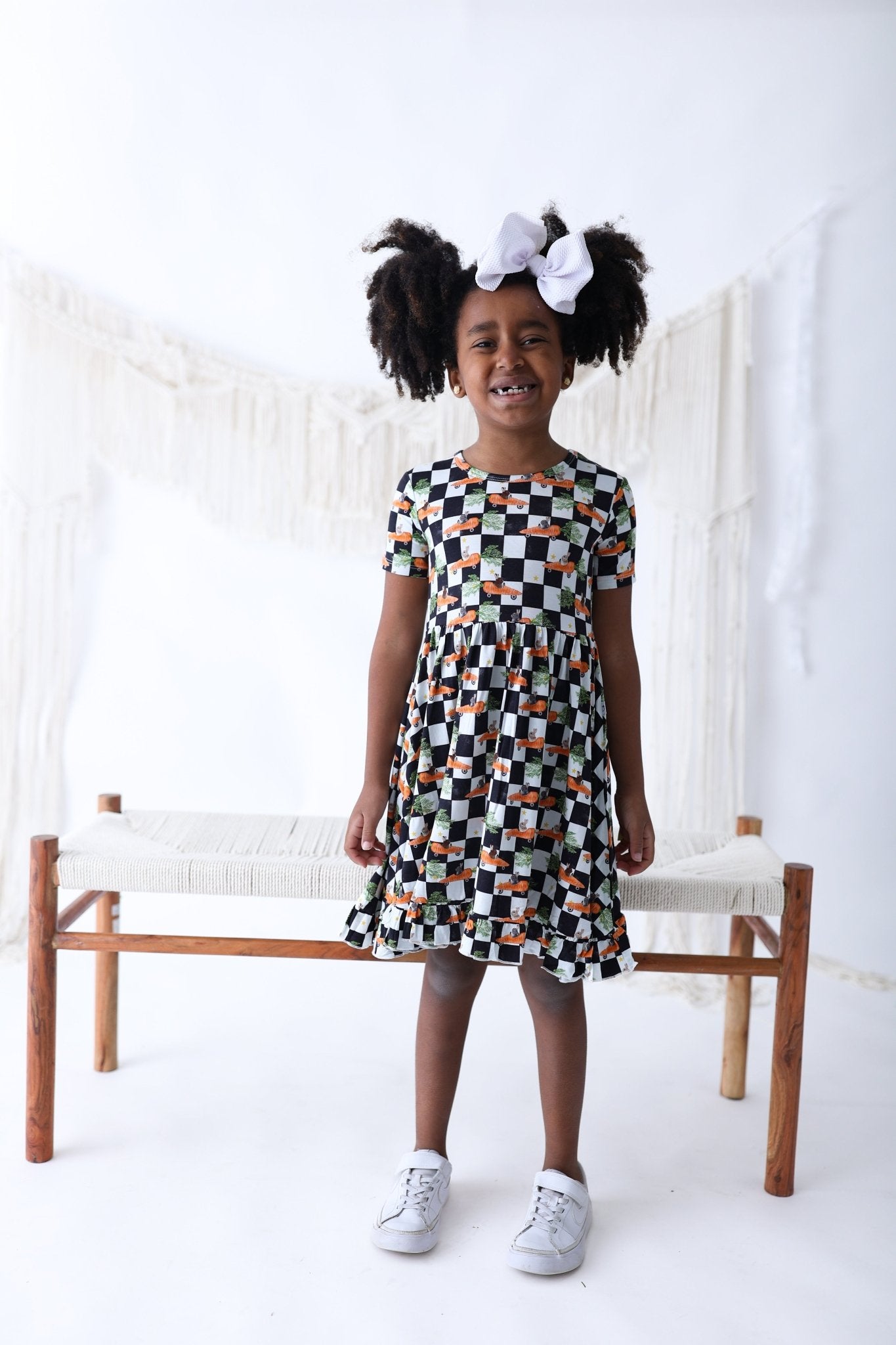 RACING CARROT CHECKERS DREAM RUFFLE DRESS - Mack & Harvie