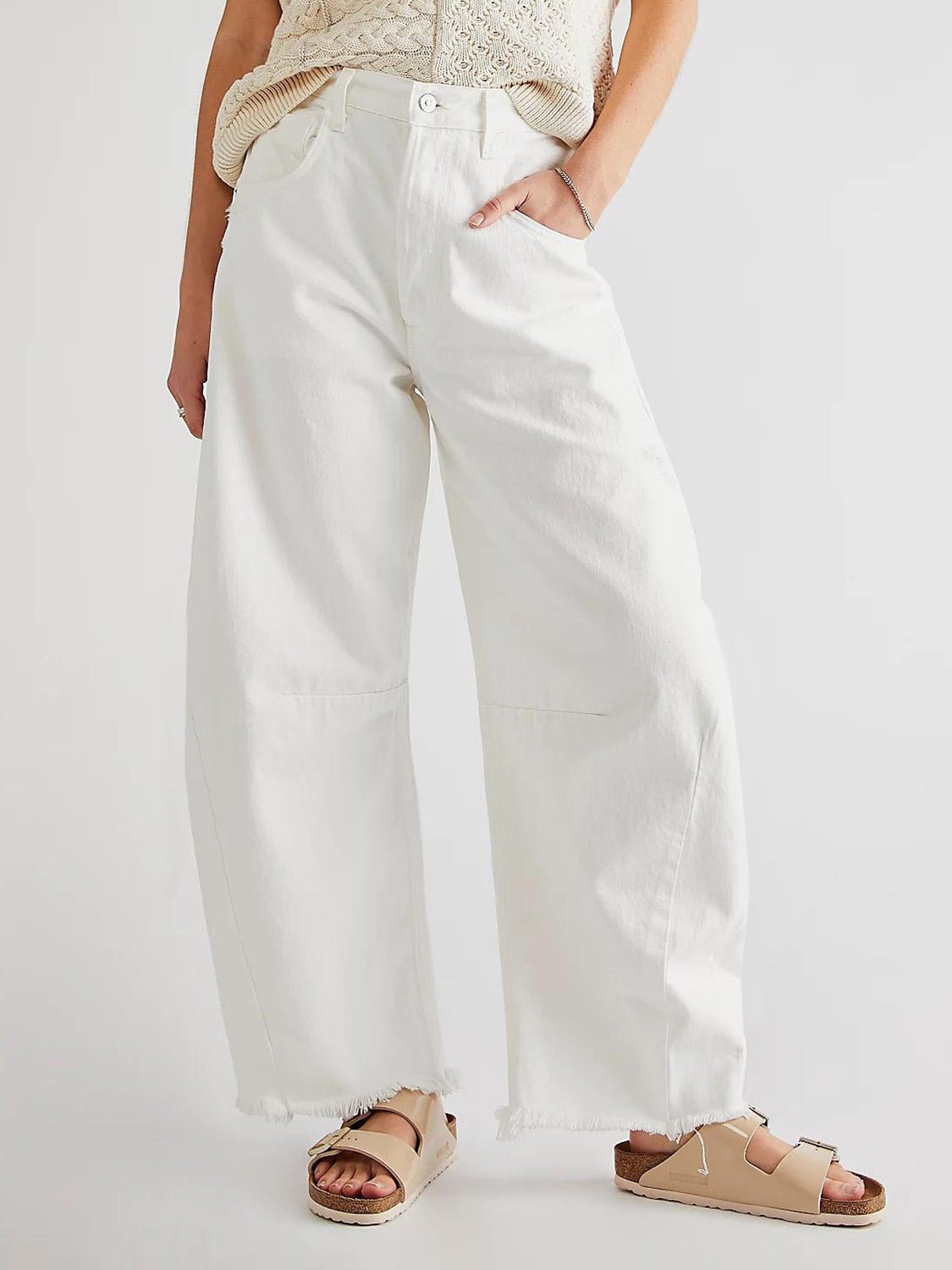 Raw Hem Wide Leg Jeans with Pockets - Mack & Harvie