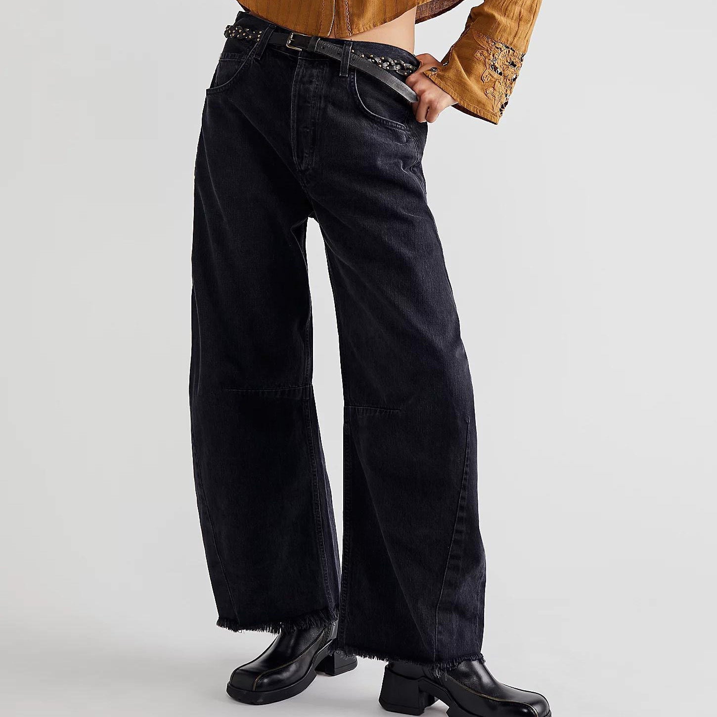 Raw Hem Wide Leg Jeans with Pockets - Mack & Harvie