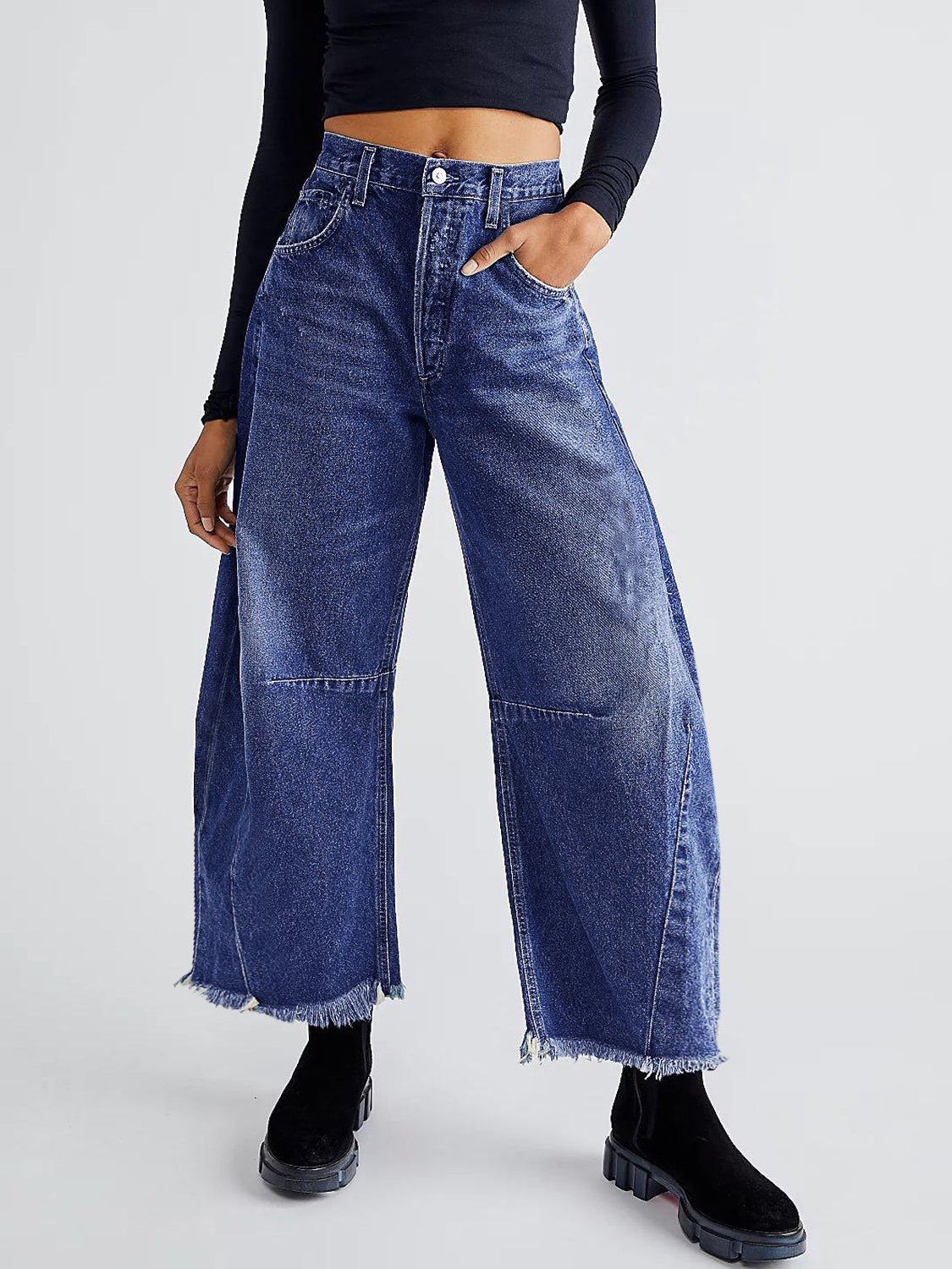 Raw Hem Wide Leg Jeans with Pockets - Mack & Harvie