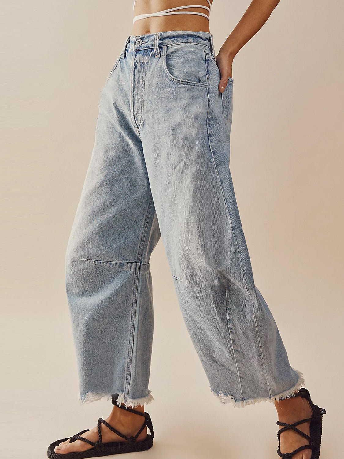 Raw Hem Wide Leg Jeans with Pockets - Mack & Harvie