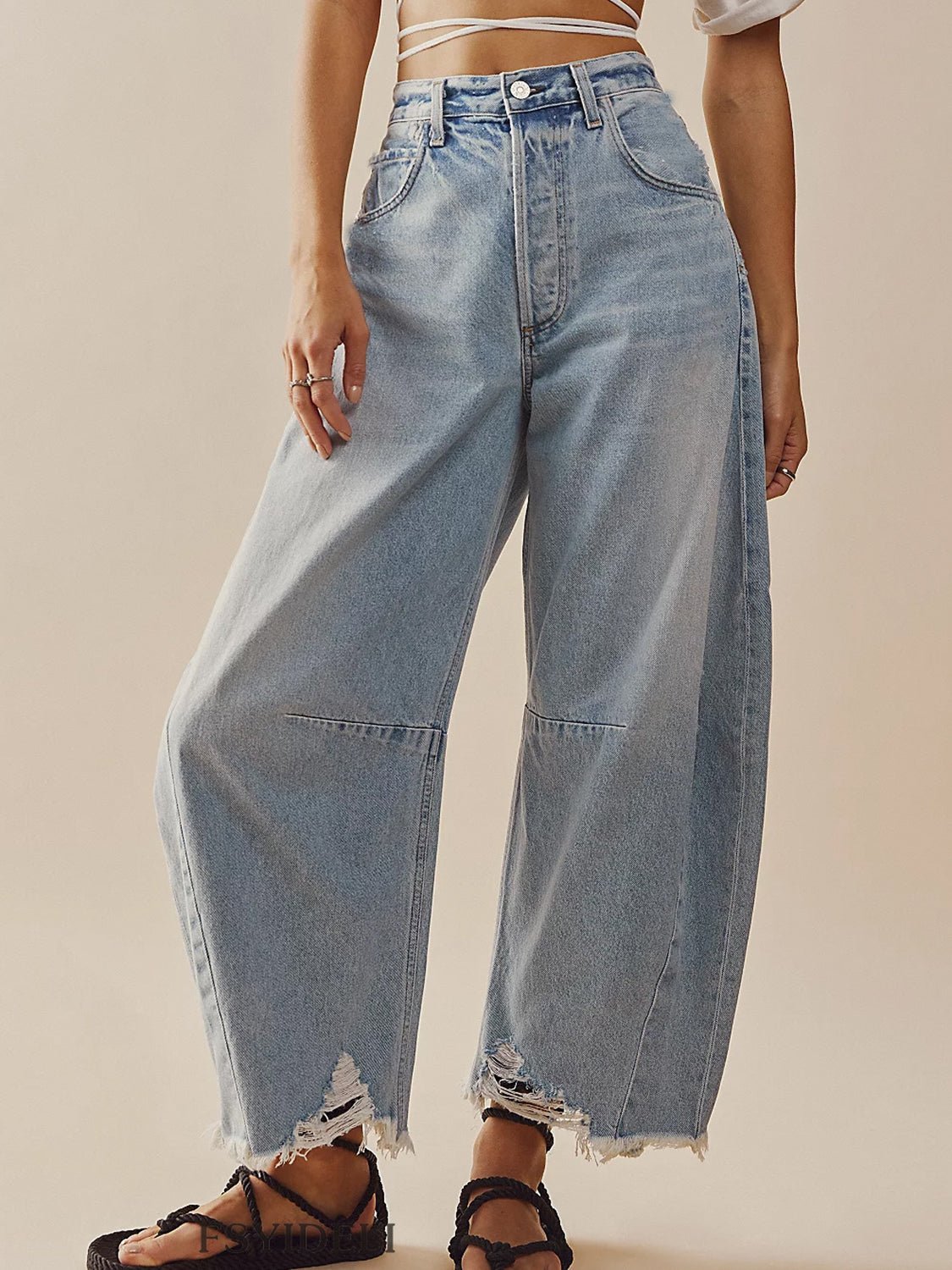 Raw Hem Wide Leg Jeans with Pockets - Mack & Harvie