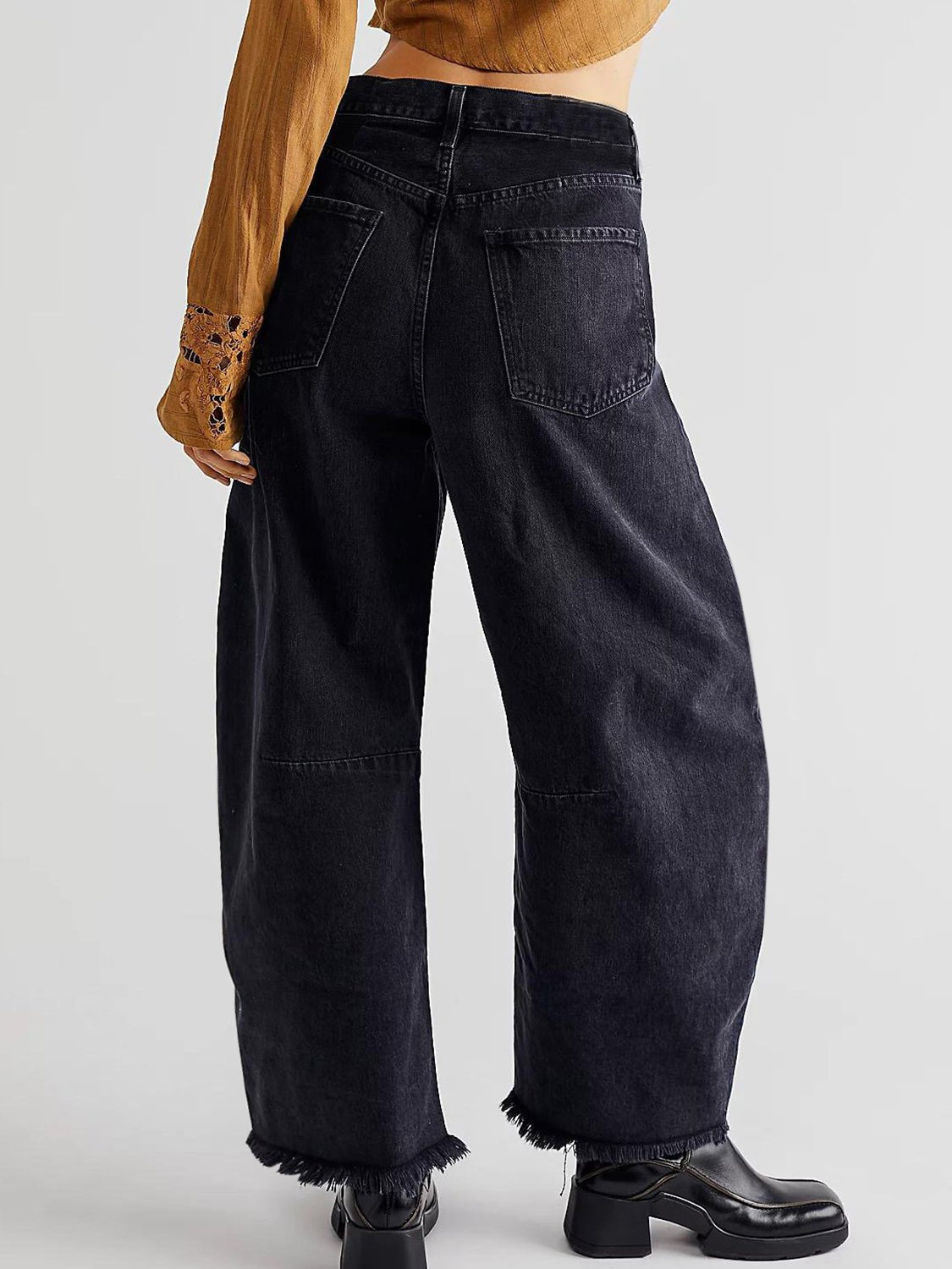 Raw Hem Wide Leg Jeans with Pockets - Mack & Harvie