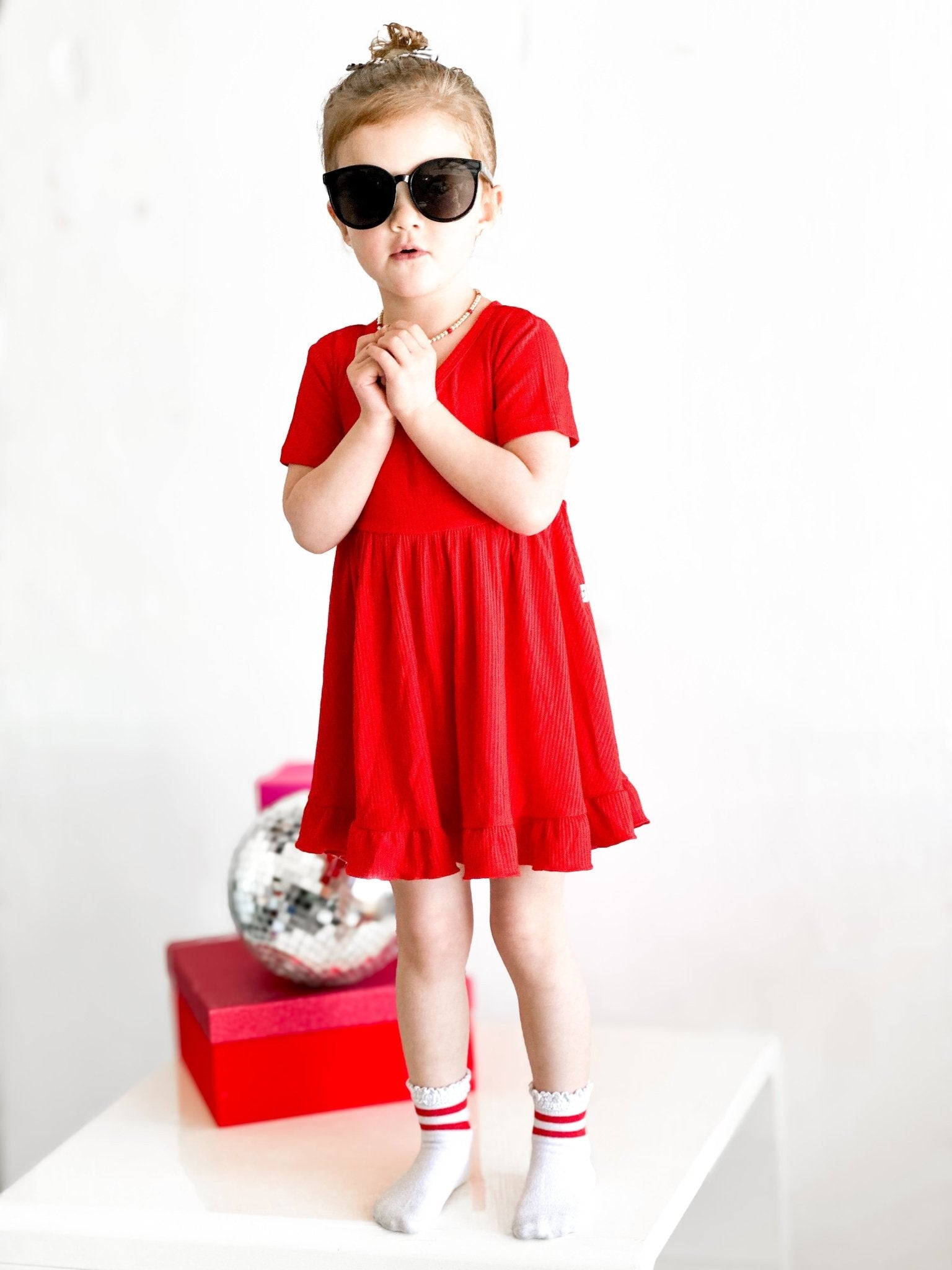 RED RIB DREAM RUFFLE DRESS - Mack & Harvie